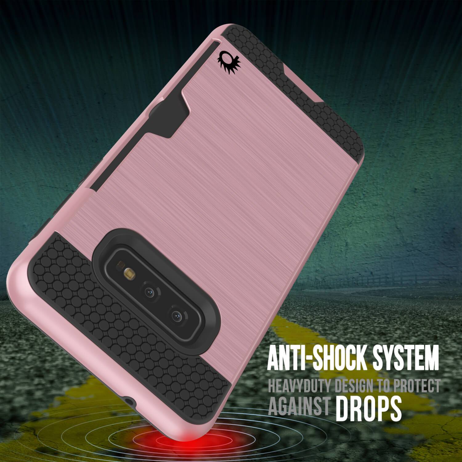 Capa Galaxy S10e, PUNKcase [Série SLOT] [Ajuste Slim] Capa de Armadura de Dupla Camada com Sistema Anti-Choque Integrado, Slot de Cartão de Crédito [Ouro Rosa]