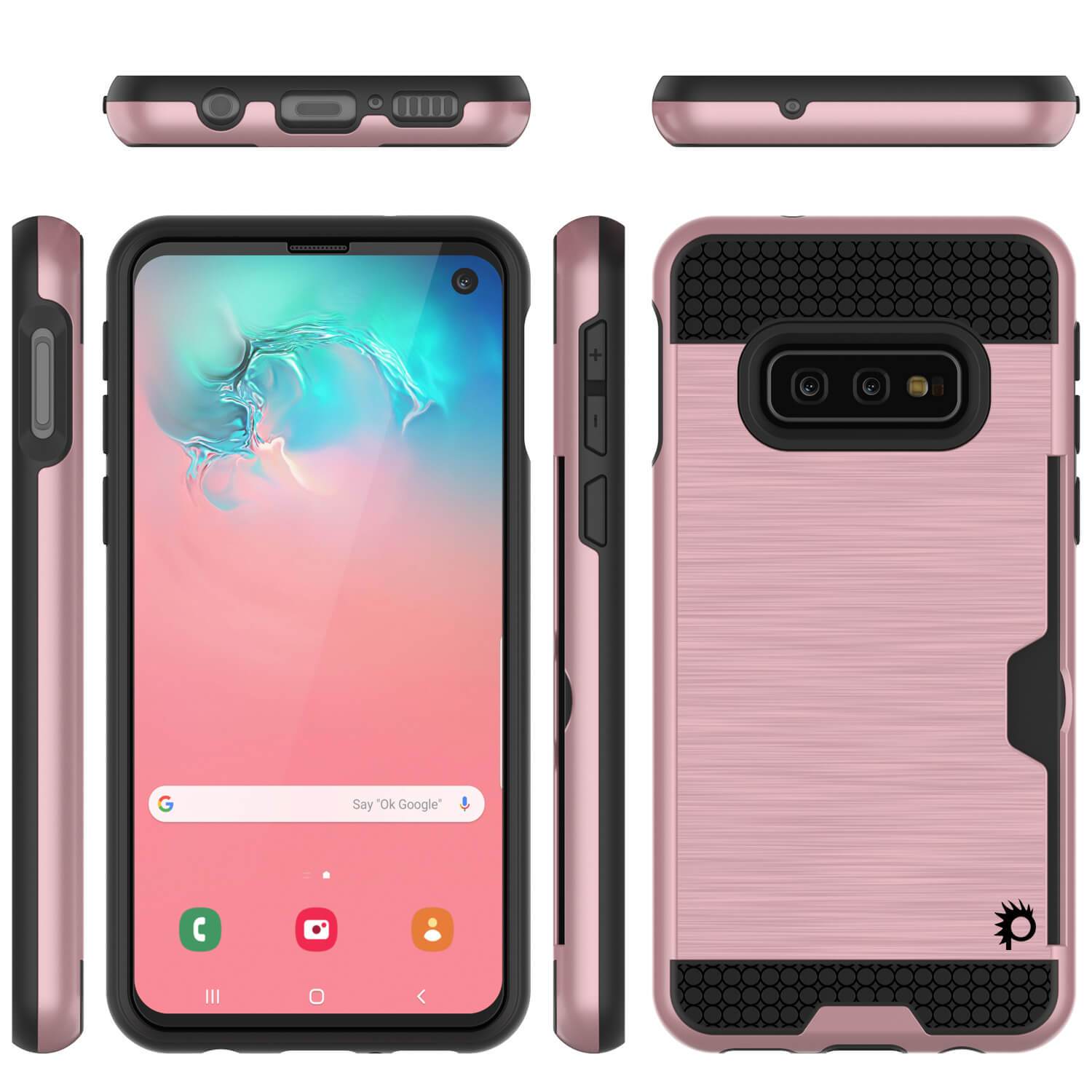 Capa Galaxy S10e, PUNKcase [Série SLOT] [Ajuste Slim] Capa de Armadura de Dupla Camada com Sistema Anti-Choque Integrado, Slot de Cartão de Crédito [Ouro Rosa]