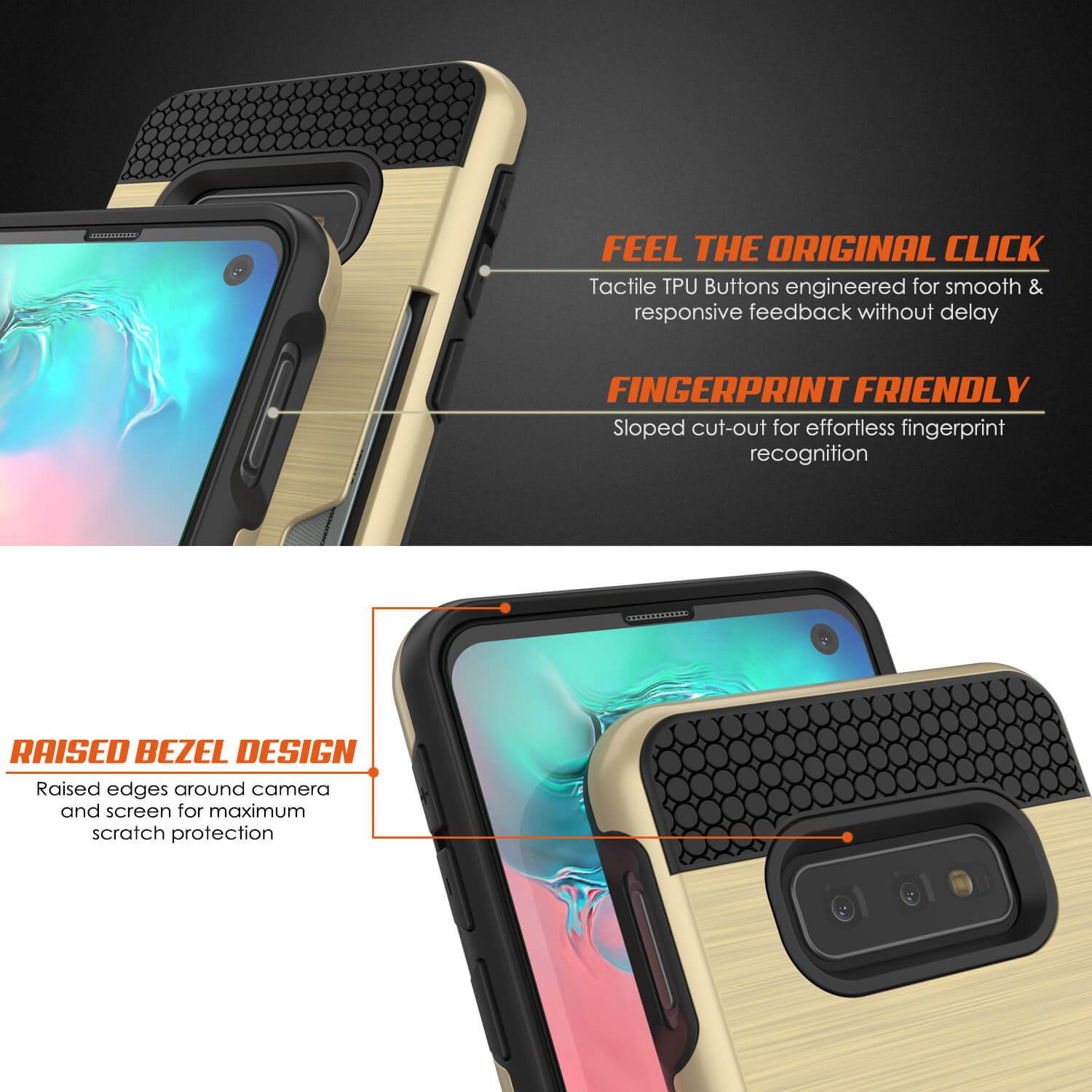 Capa para Galaxy S10e, PUNKcase [Série SLOT] [Ajuste Slim] Capa de Armadura de Dupla Camada com Sistema Anti-Choque Integrado, Slot para Cartão de Crédito [Dourado]