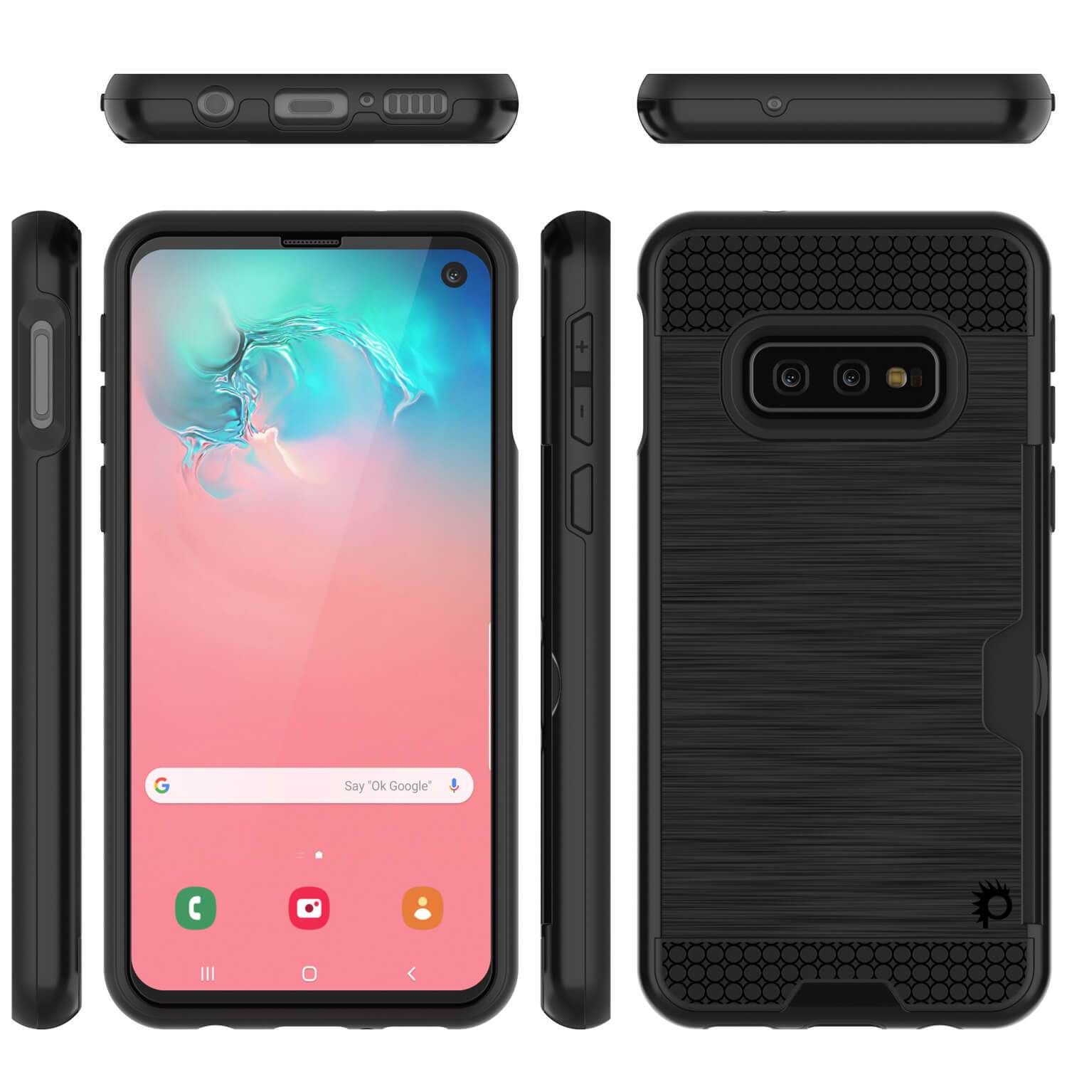 Capa Galaxy S10e, PUNKcase [Série SLOT] [Ajuste Slim] Capa de Armadura de Dupla Camada com Sistema Antichoque Integrado, Slot para Cartão de Crédito [Preto]