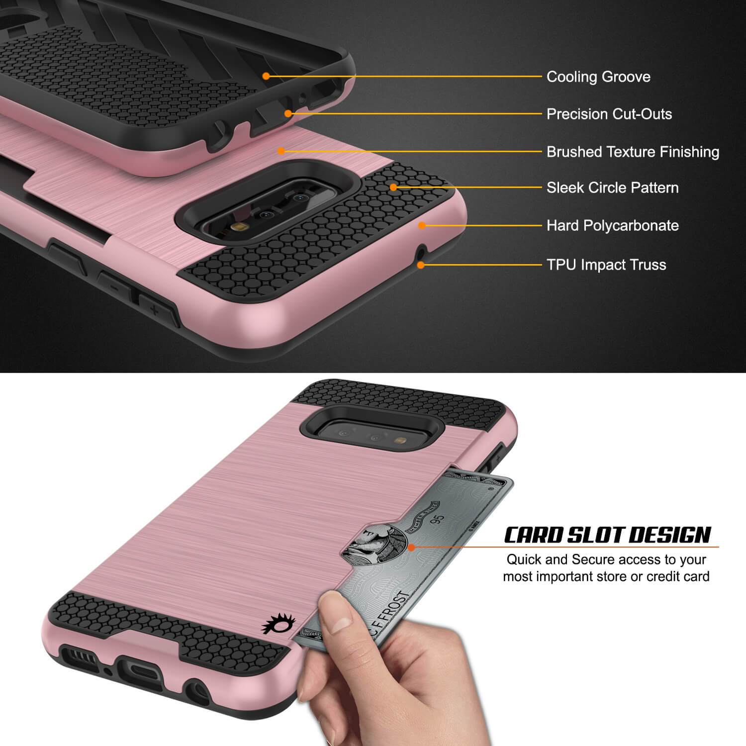 Capa Galaxy S10e, PUNKcase [Série SLOT] [Ajuste Slim] Capa de Armadura de Dupla Camada com Sistema Anti-Choque Integrado, Slot de Cartão de Crédito [Ouro Rosa]