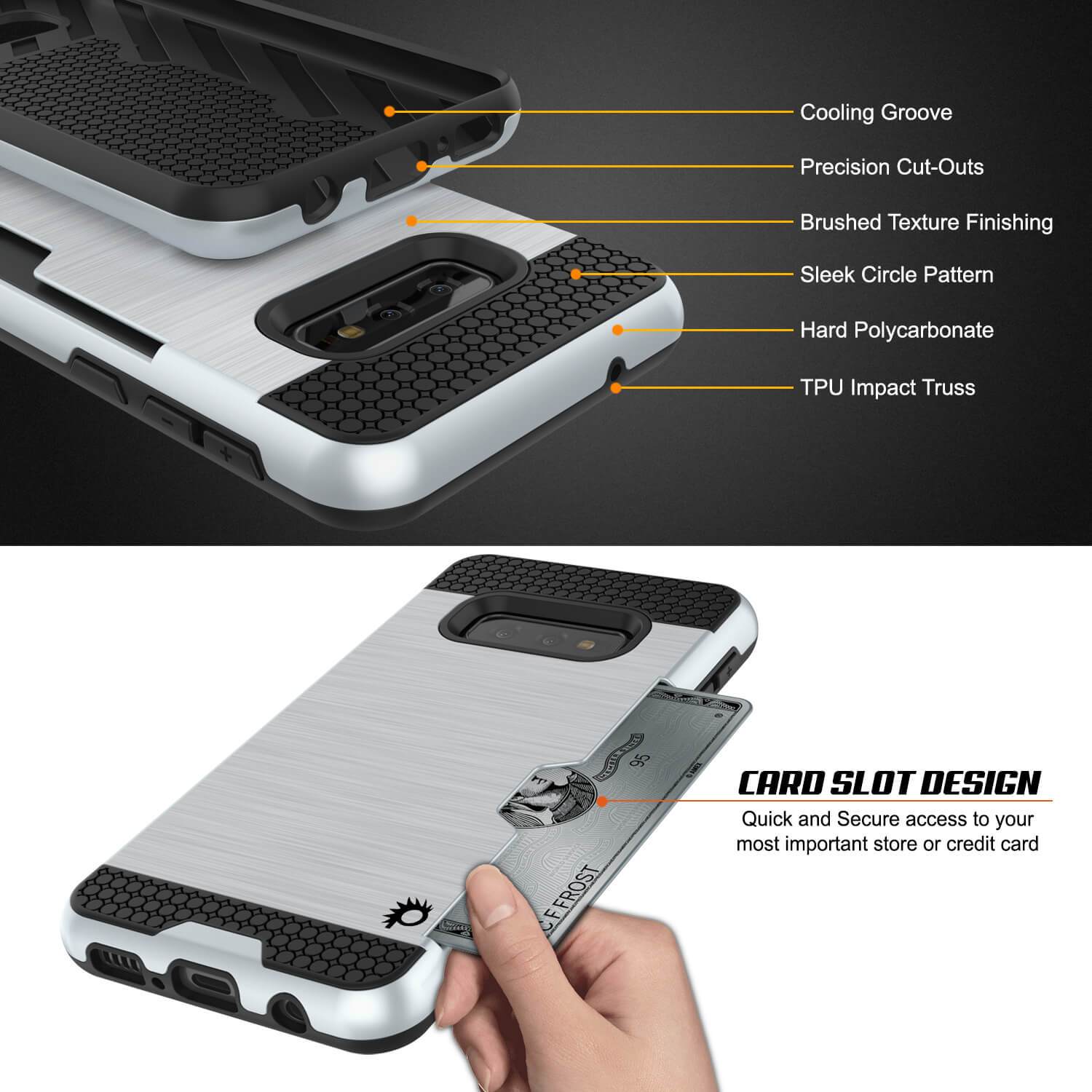 Capa Galaxy S10e, PUNKcase [Série SLOT] [Ajuste Fino] Capa de Armadura de Dupla Camada com Sistema Anti-Choque Integrado, Slot para Cartão de Crédito [Branco]