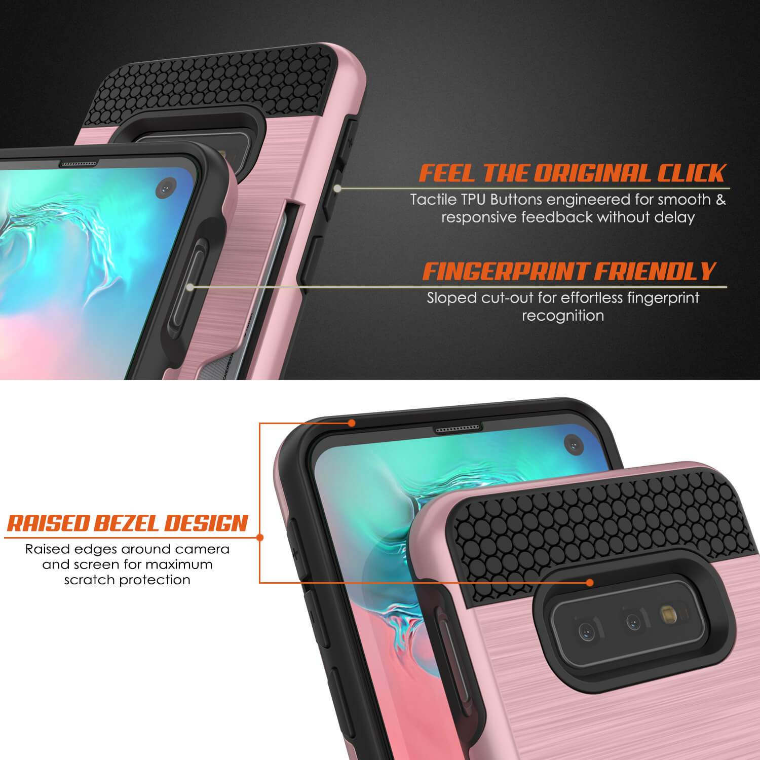 Capa Galaxy S10e, PUNKcase [Série SLOT] [Ajuste Slim] Capa de Armadura de Dupla Camada com Sistema Anti-Choque Integrado, Slot de Cartão de Crédito [Ouro Rosa]