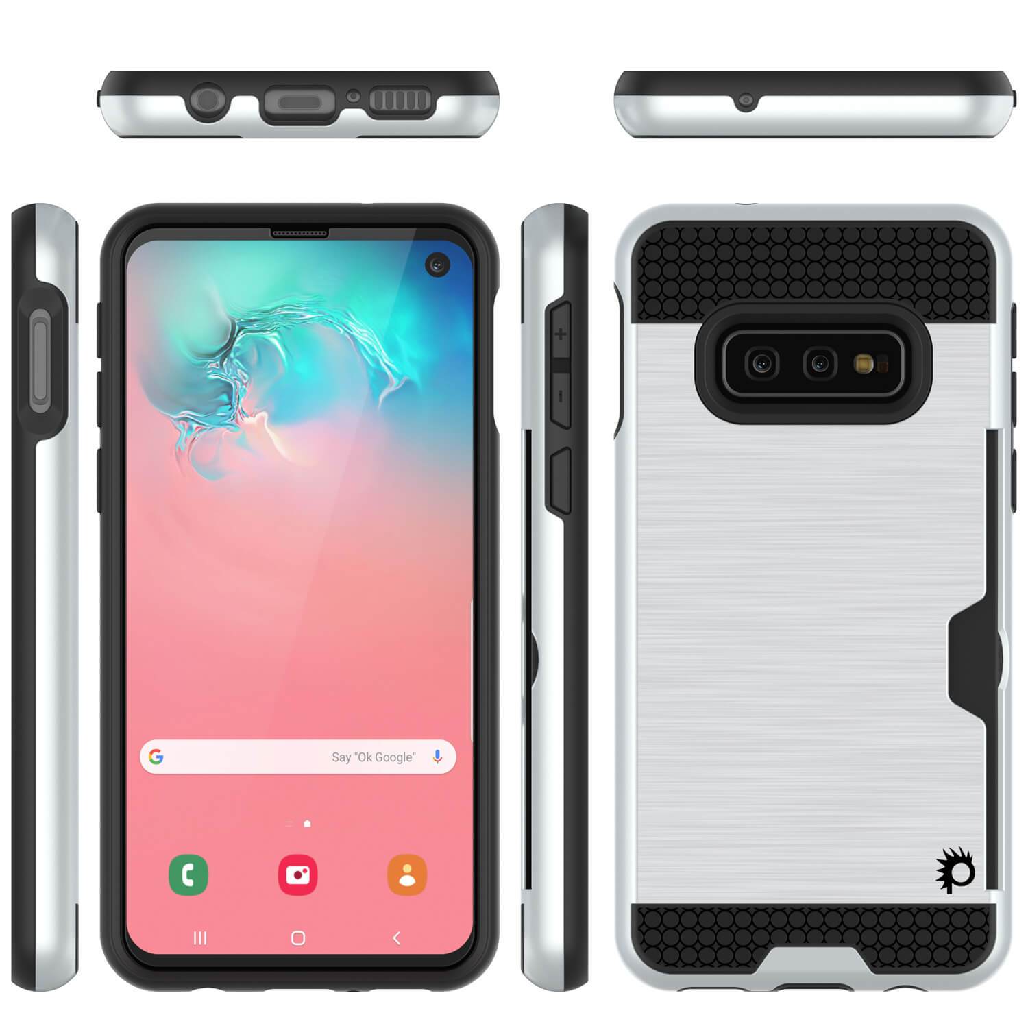 Capa Galaxy S10e, PUNKcase [Série SLOT] [Ajuste Fino] Capa de Armadura de Dupla Camada com Sistema Anti-Choque Integrado, Slot para Cartão de Crédito [Branco]