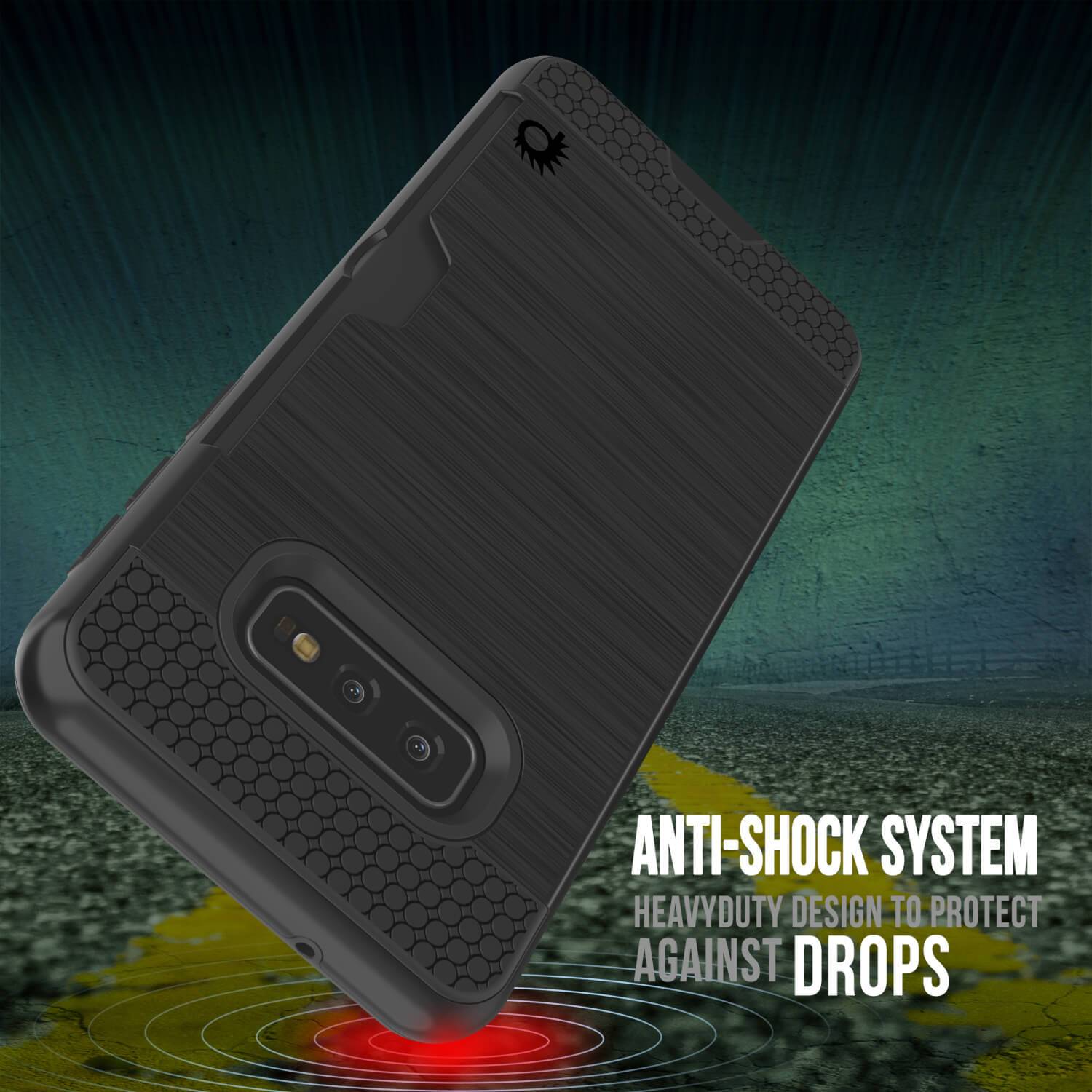 Capa Galaxy S10e, PUNKcase [Série SLOT] [Ajuste Slim] Capa de Armadura de Dupla Camada com Sistema Antichoque Integrado, Slot para Cartão de Crédito [Preto]