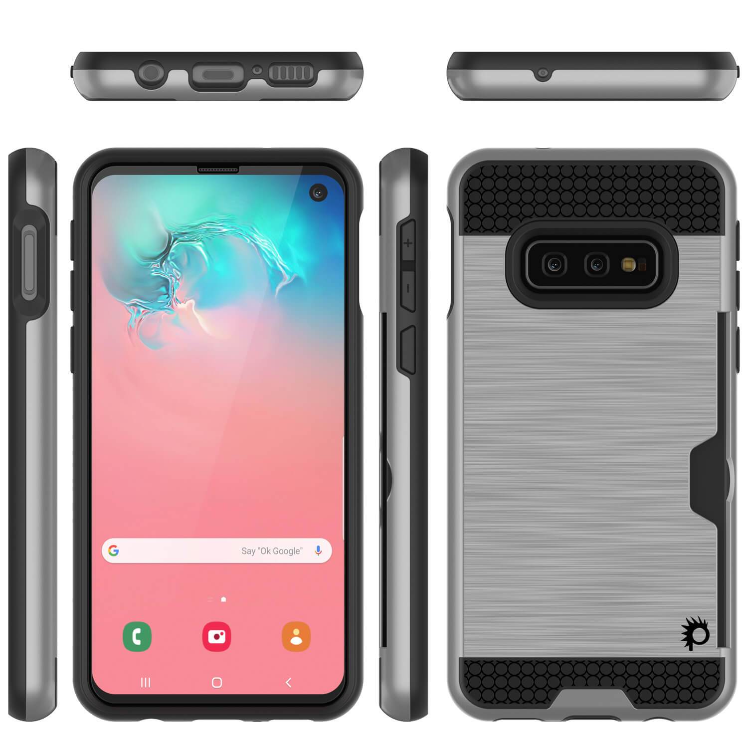 Capa Galaxy S10e, PUNKcase [Série SLOT] [Ajuste Fino] Capa de Armadura de Dupla Camada com Sistema Anti-Choque Integrado, Slot para Cartão de Crédito [Prateado]