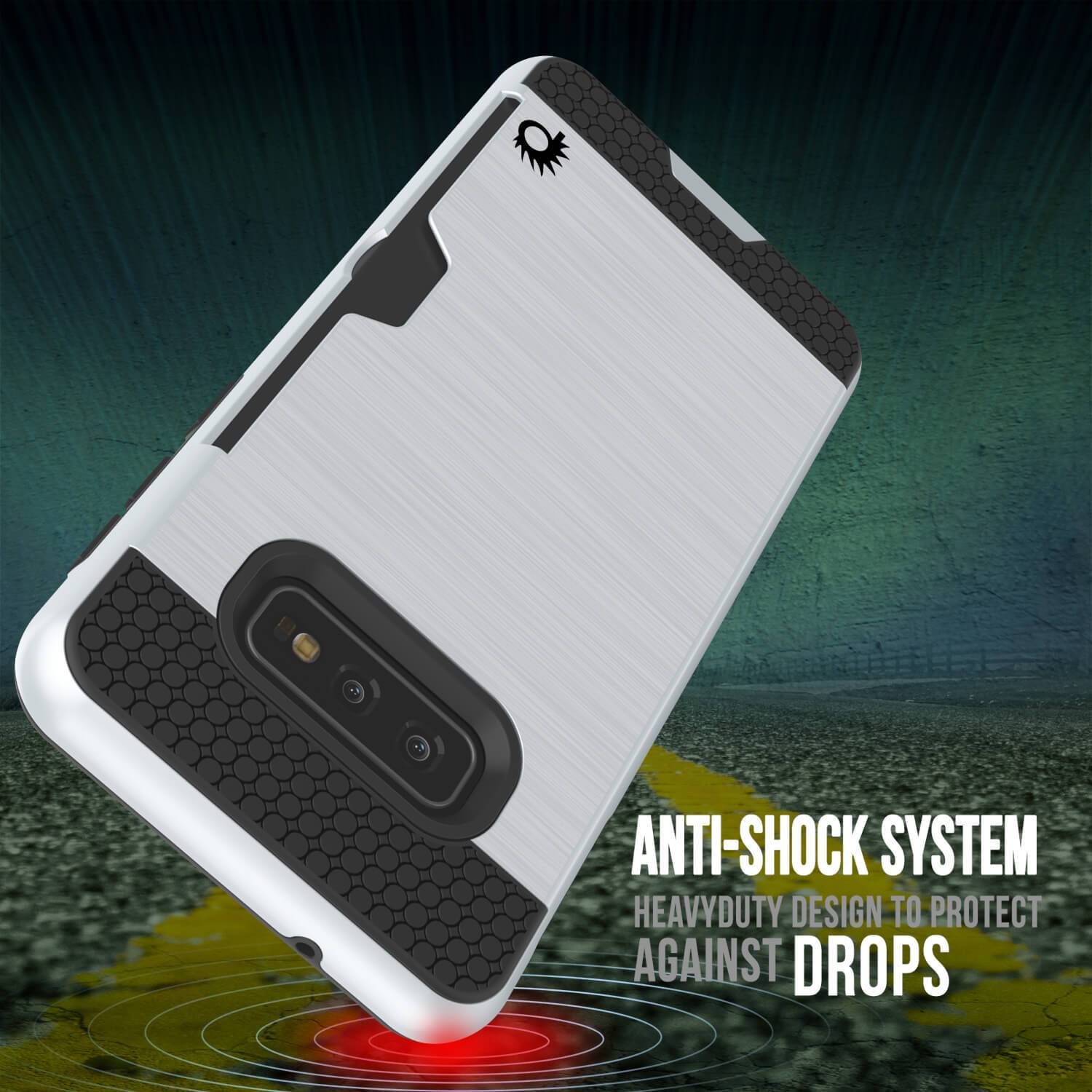 Capa Galaxy S10e, PUNKcase [Série SLOT] [Ajuste Fino] Capa de Armadura de Dupla Camada com Sistema Anti-Choque Integrado, Slot para Cartão de Crédito [Branco]