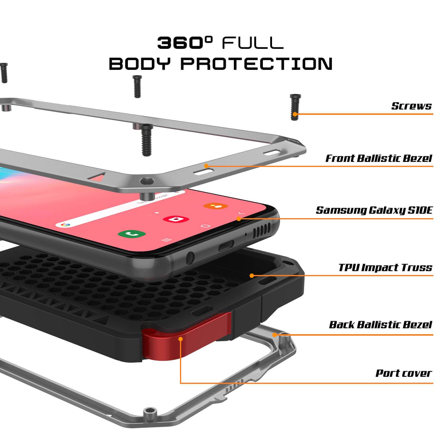 Capa de metal Galaxy S10e, capa resistente de grau militar de dever pesado [prata]