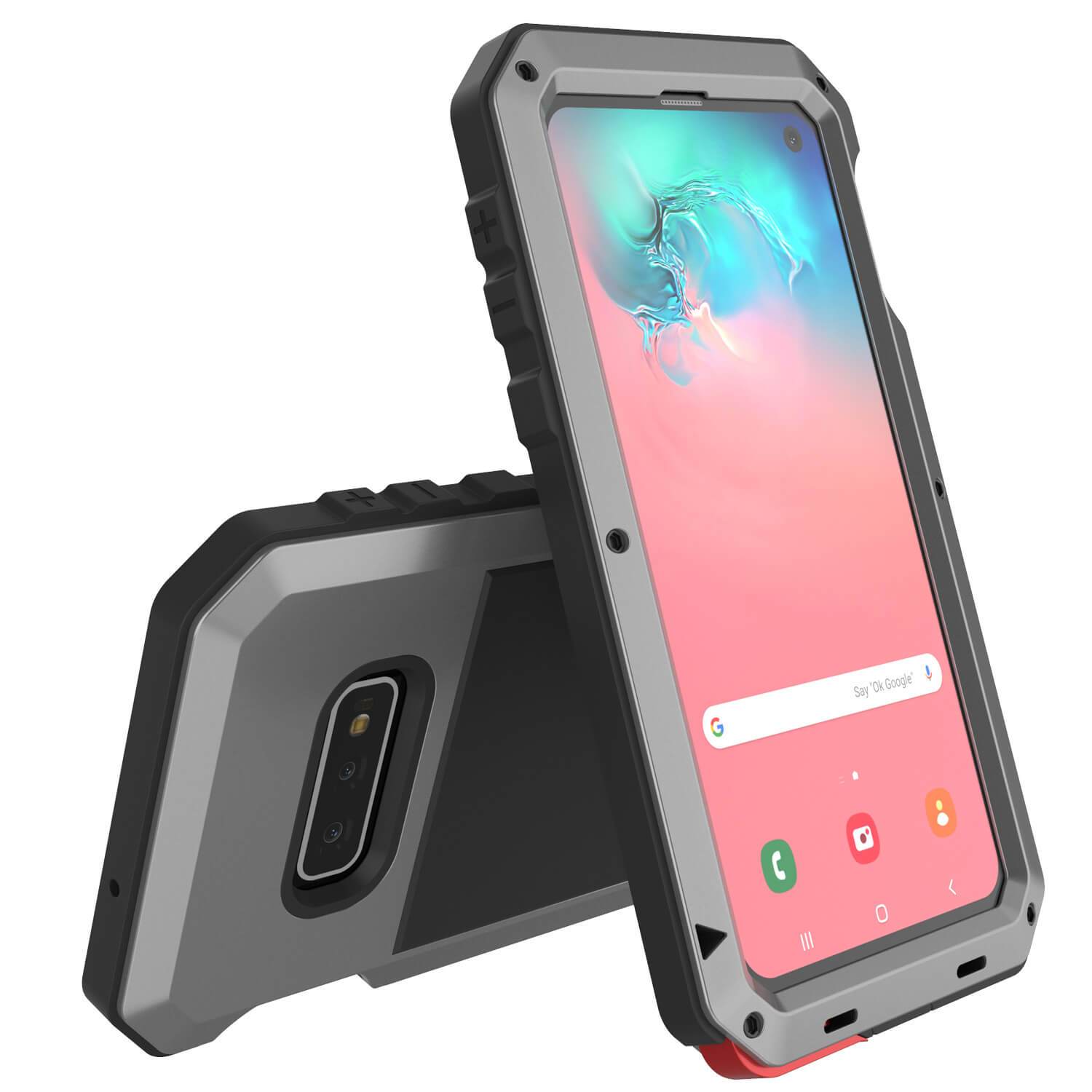 Capa de metal Galaxy S10e, capa resistente de grau militar de dever pesado [prata]