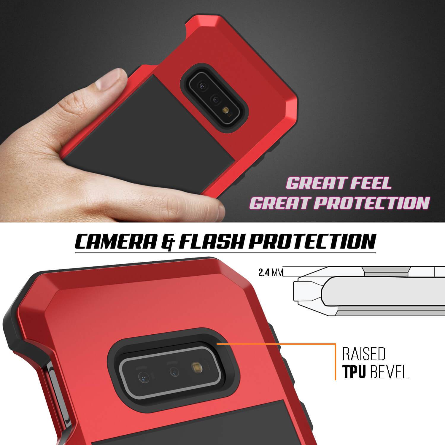 Capa de metal Galaxy S10e, resistente e robusta de qualidade militar [Vermelha]