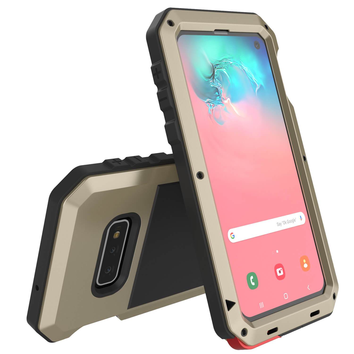 Capa de Metal para Galaxy S10e, Resistente ao uso pesado de Grau Militar, Protetor Robusto [Dourado]