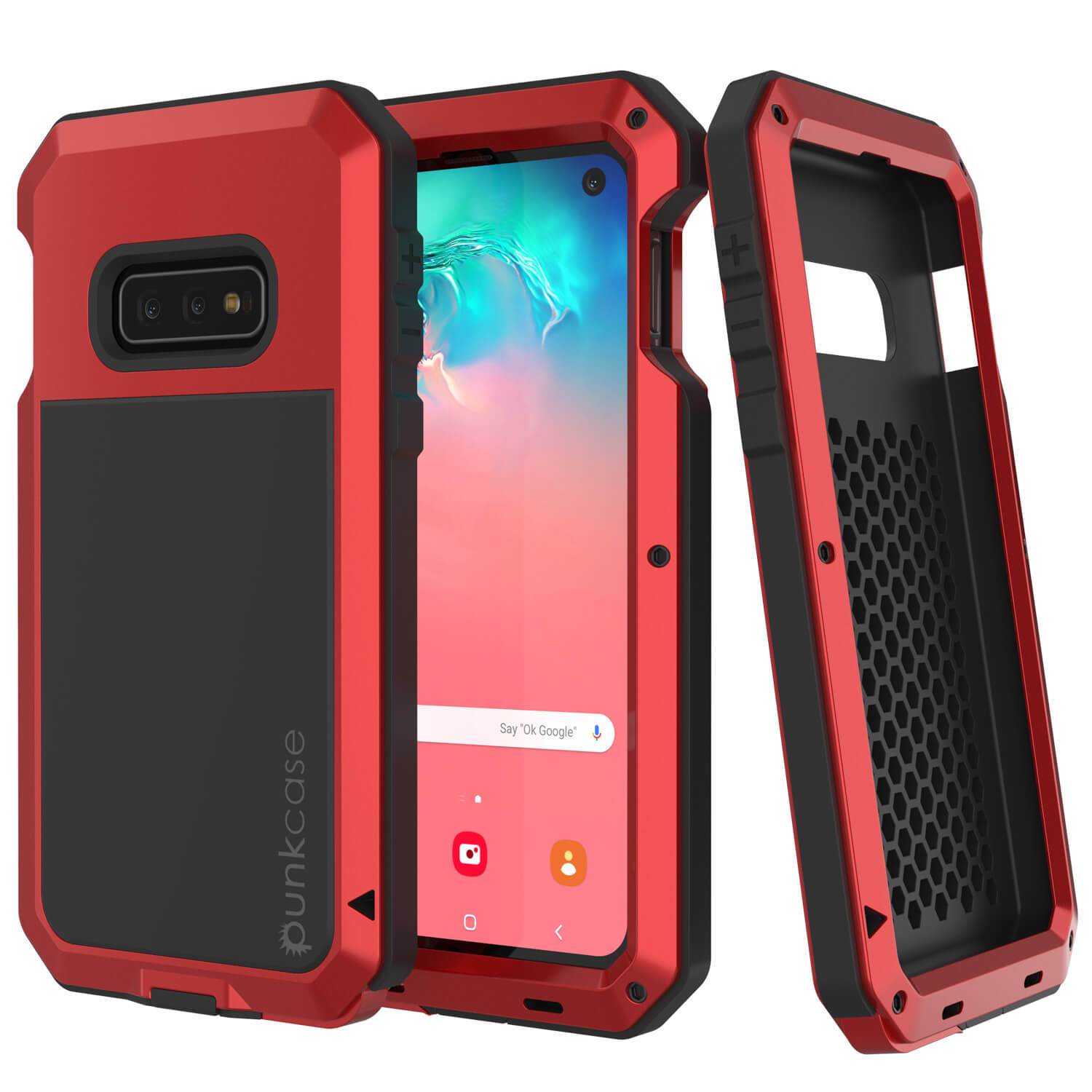 Capa de metal Galaxy S10e, resistente e robusta de qualidade militar [Vermelha]