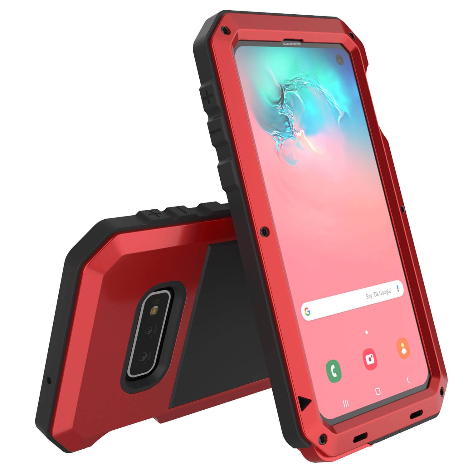 Capa de metal Galaxy S10e, resistente e robusta de qualidade militar [Vermelha]