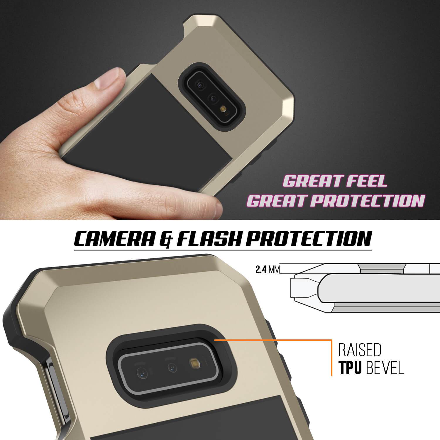 Capa de Metal para Galaxy S10e, Resistente ao uso pesado de Grau Militar, Protetor Robusto [Dourado]