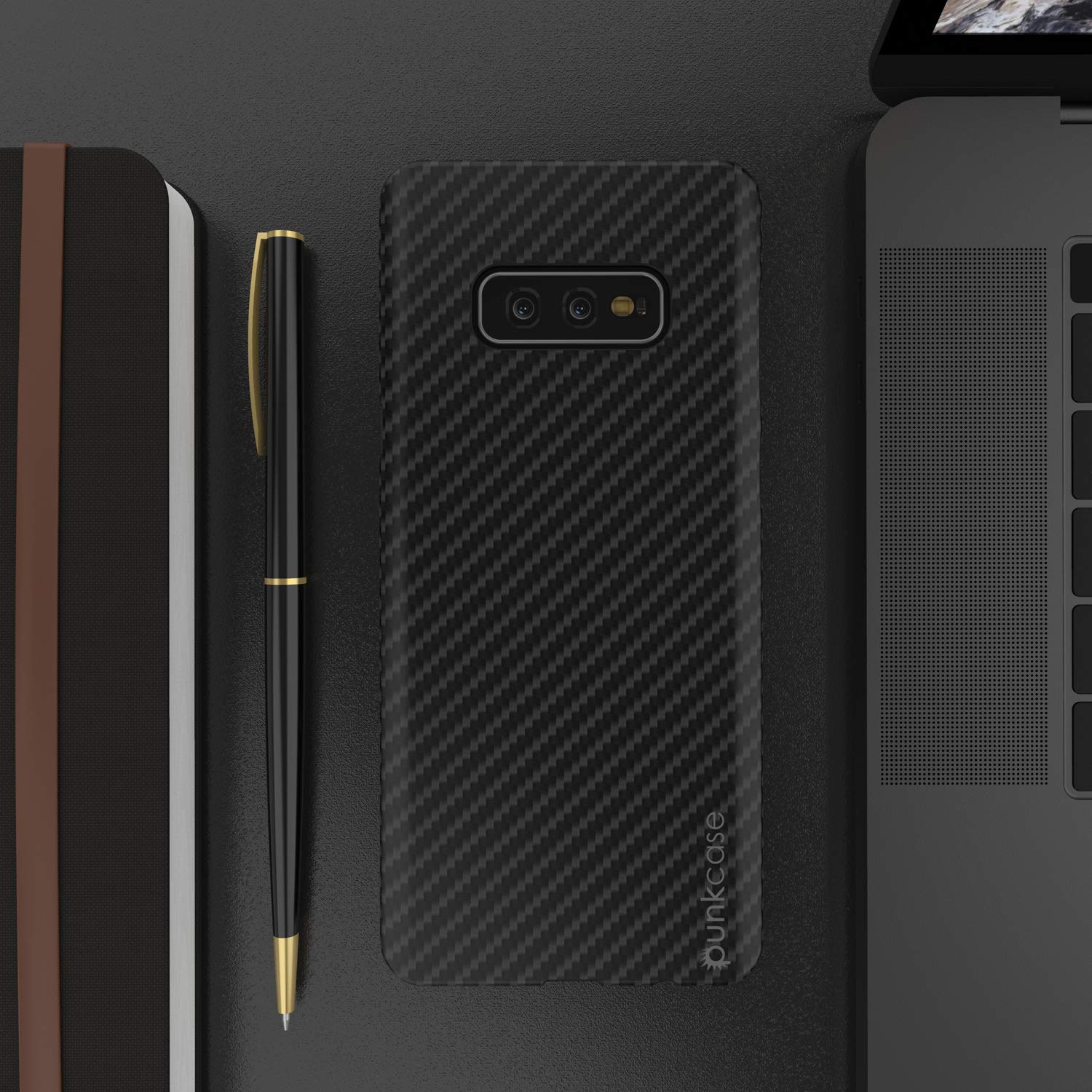 Capa Galaxy S10e Plus, Punkcase CarbonShield, Resistente e Ultra Fina 2 Peças Dupla Camada PU Couro Preto Jato