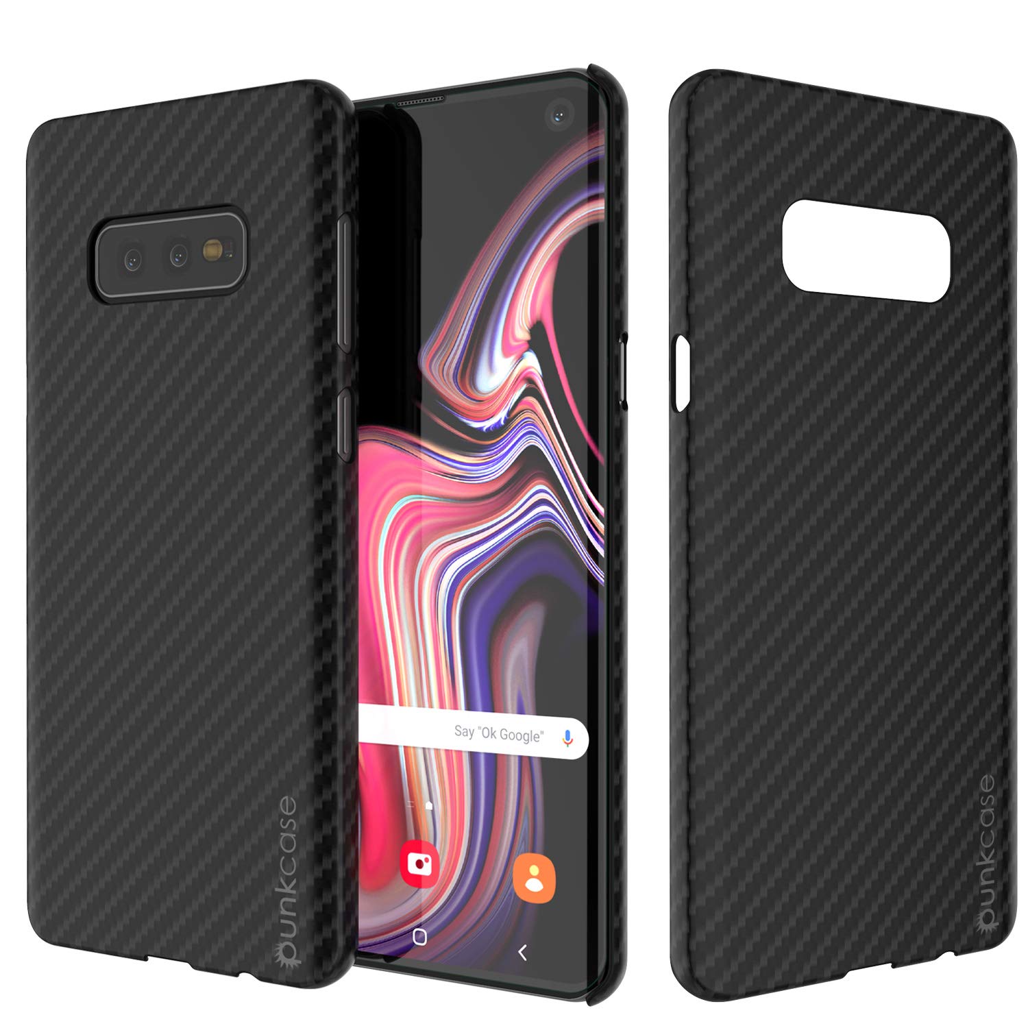Capa Galaxy S10e Plus, Punkcase CarbonShield, Resistente e Ultra Fina 2 Peças Dupla Camada PU Couro Preto Jato