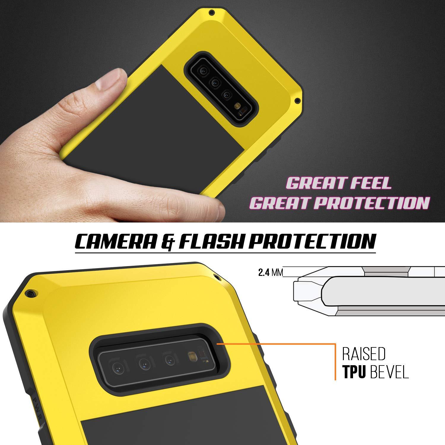 Capa de metal Galaxy S10+ Plus, resistente de grau militar, armadura robusta [Neon]