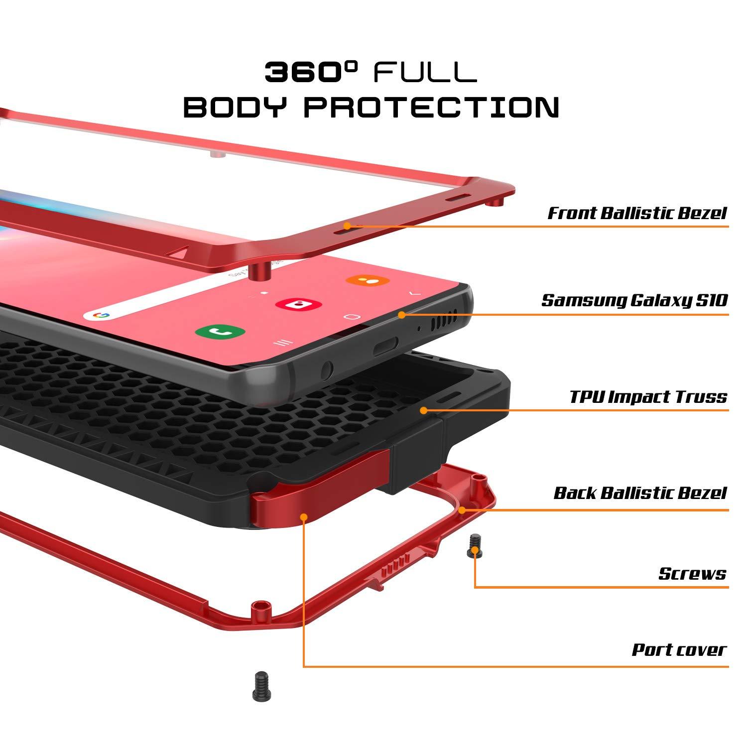 Capa de Metal Galaxy S10, Capa Resistente Militar de Grau Pesado [Vermelho]