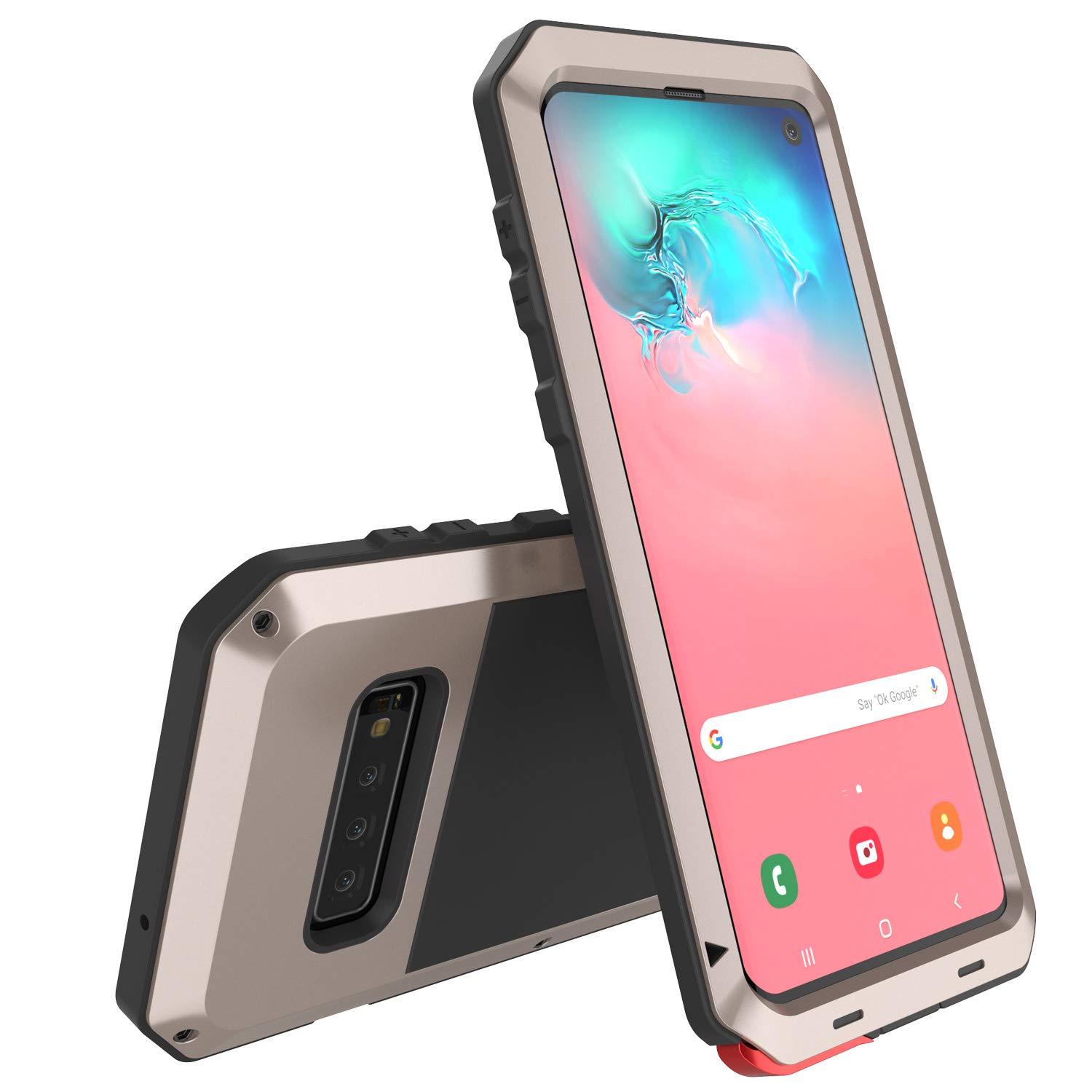 Capa de metal Galaxy S10, resistente e robusta de grau militar [Dourada]