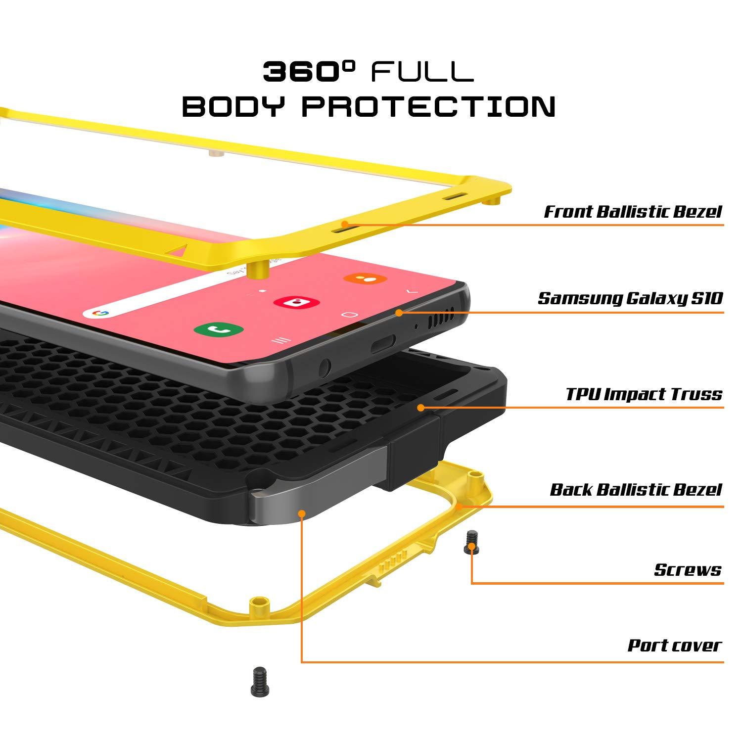 Capa de metal Galaxy S10+ Plus, resistente de grau militar, armadura robusta [Neon]