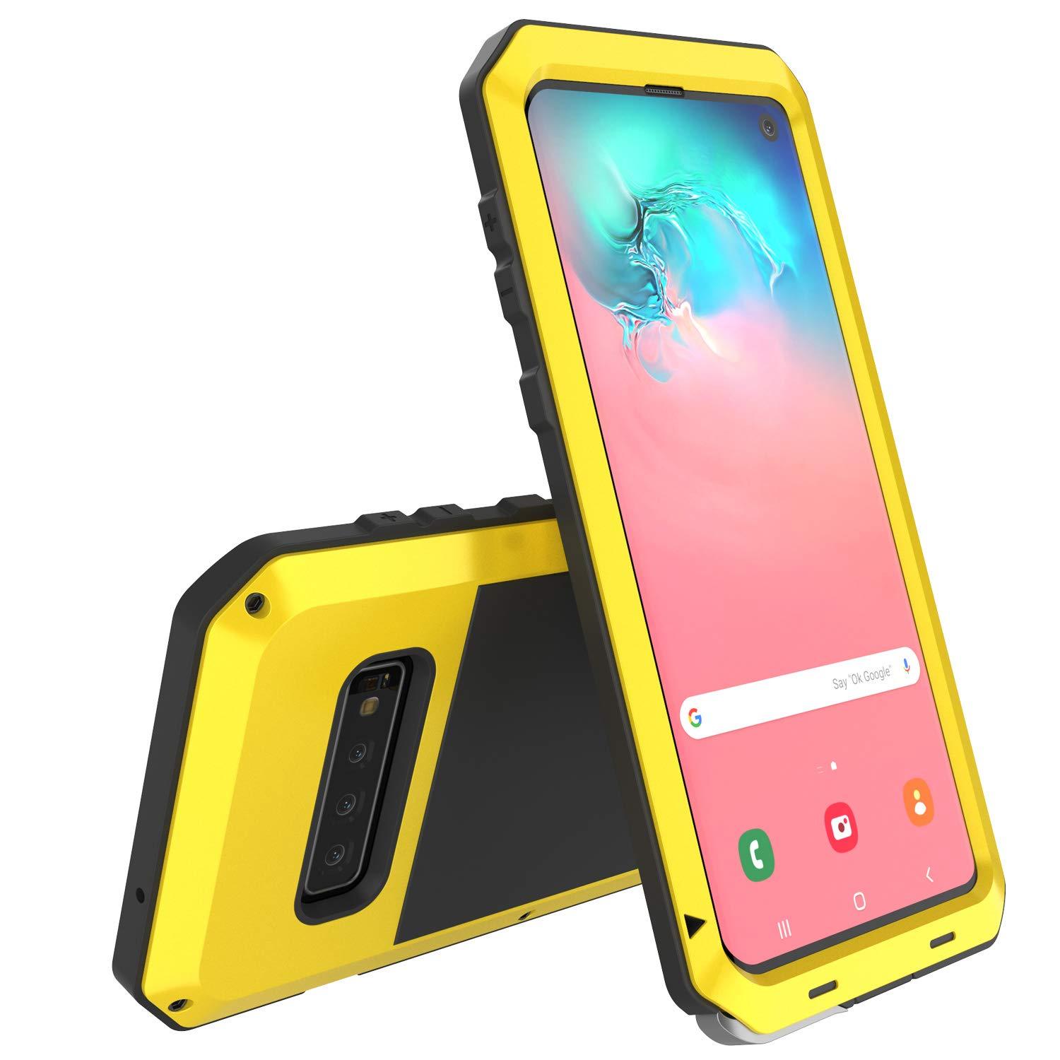 Capa de metal Galaxy S10+ Plus, resistente de grau militar, armadura robusta [Neon]