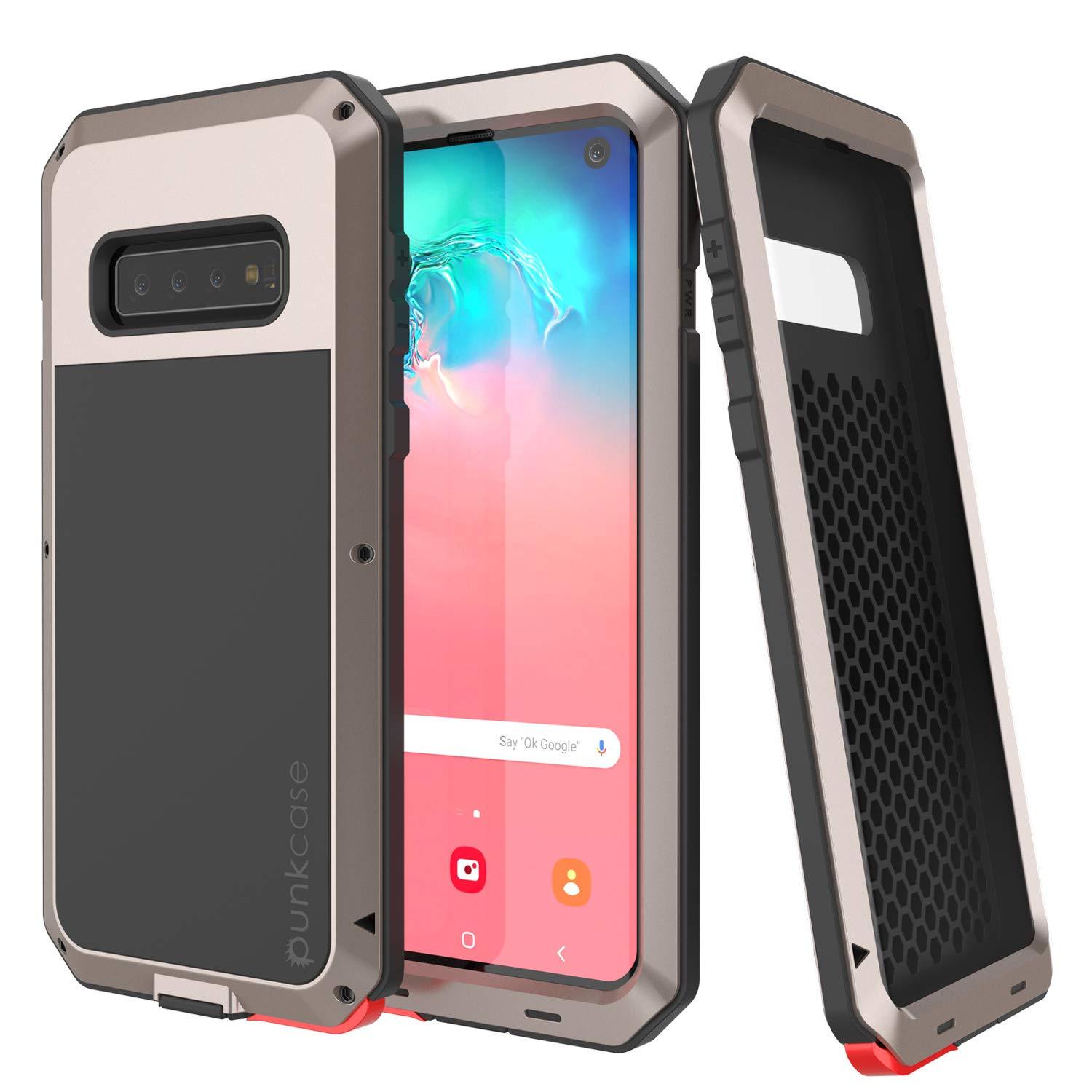 Capa de metal Galaxy S10, resistente e robusta de grau militar [Dourada]