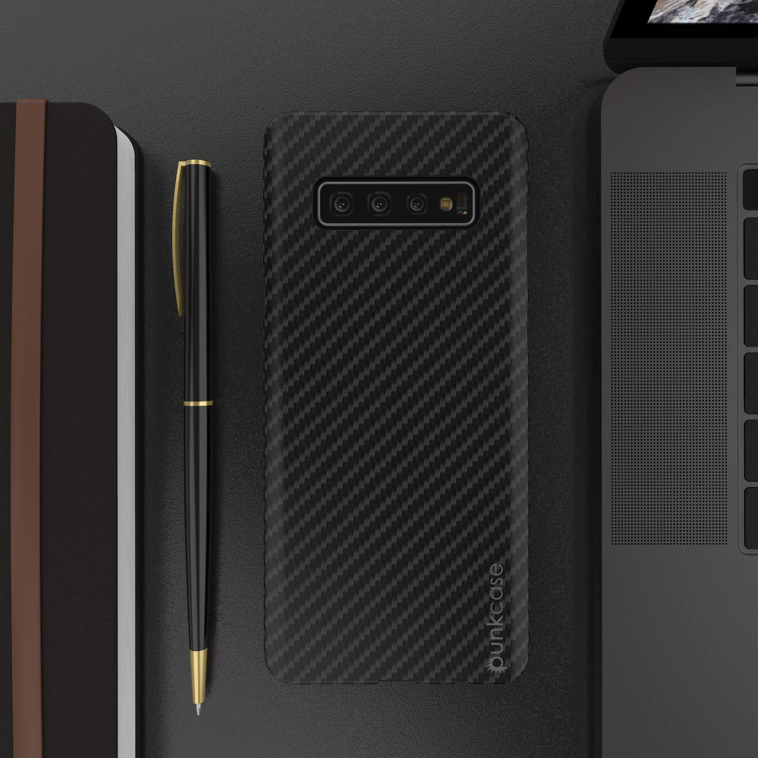 Capa Galaxy S20+ Plus, Punkcase CarbonShield, Resistente e Ultra Fina Capa de Couro PU em Duas Peças Preto Jet (Estilo Fibra de Carbono)