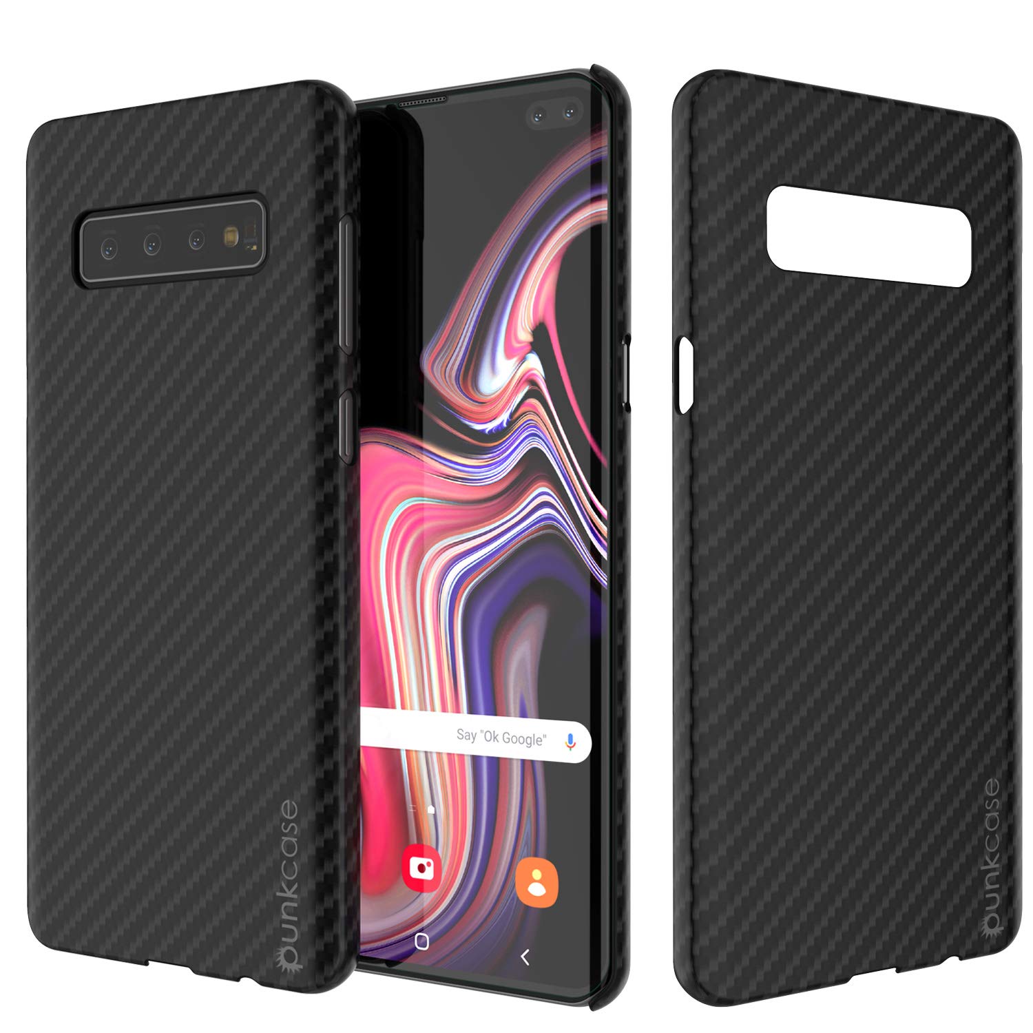 Capa Galaxy S10 Plus, Punkcase CarbonShield, Resistente e Ultra Fina, 2 Peças, Couro PU Preto Jet.