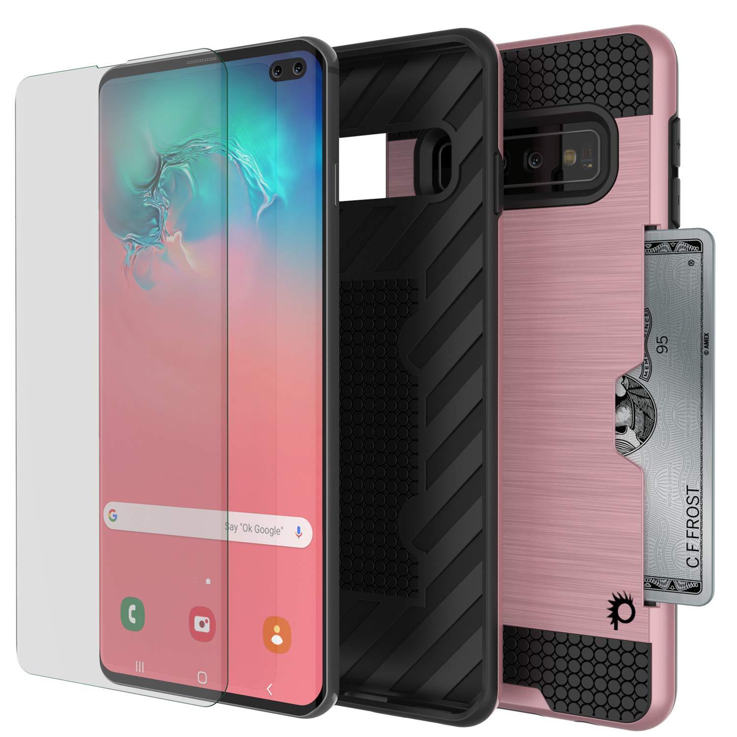 Capa Galaxy S10+ Plus, PUNKcase [Série SLOT] [Ajuste Slim] Capa de Armadura de Dupla Camada com Sistema Anti-Choque Integrado, Slot para Cartão de Crédito [Ouro Rosa]