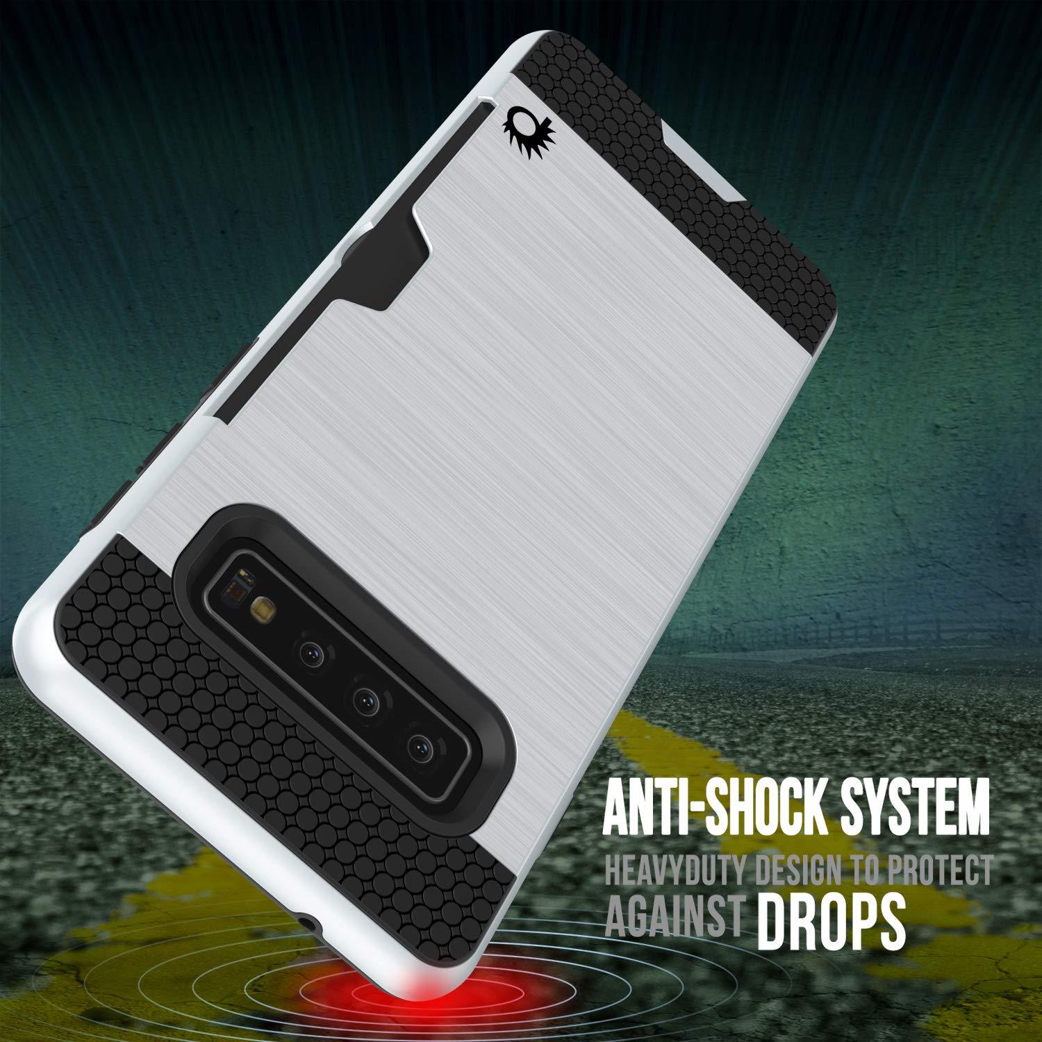 Capa Galaxy S10+ Plus, PUNKcase [Série SLOT] [Ajuste Slim] Capa de Armadura de Dupla Camada com Sistema Integrado Anti-choque, Slot para Cartão de Crédito e Protetor de Tela [Branco]