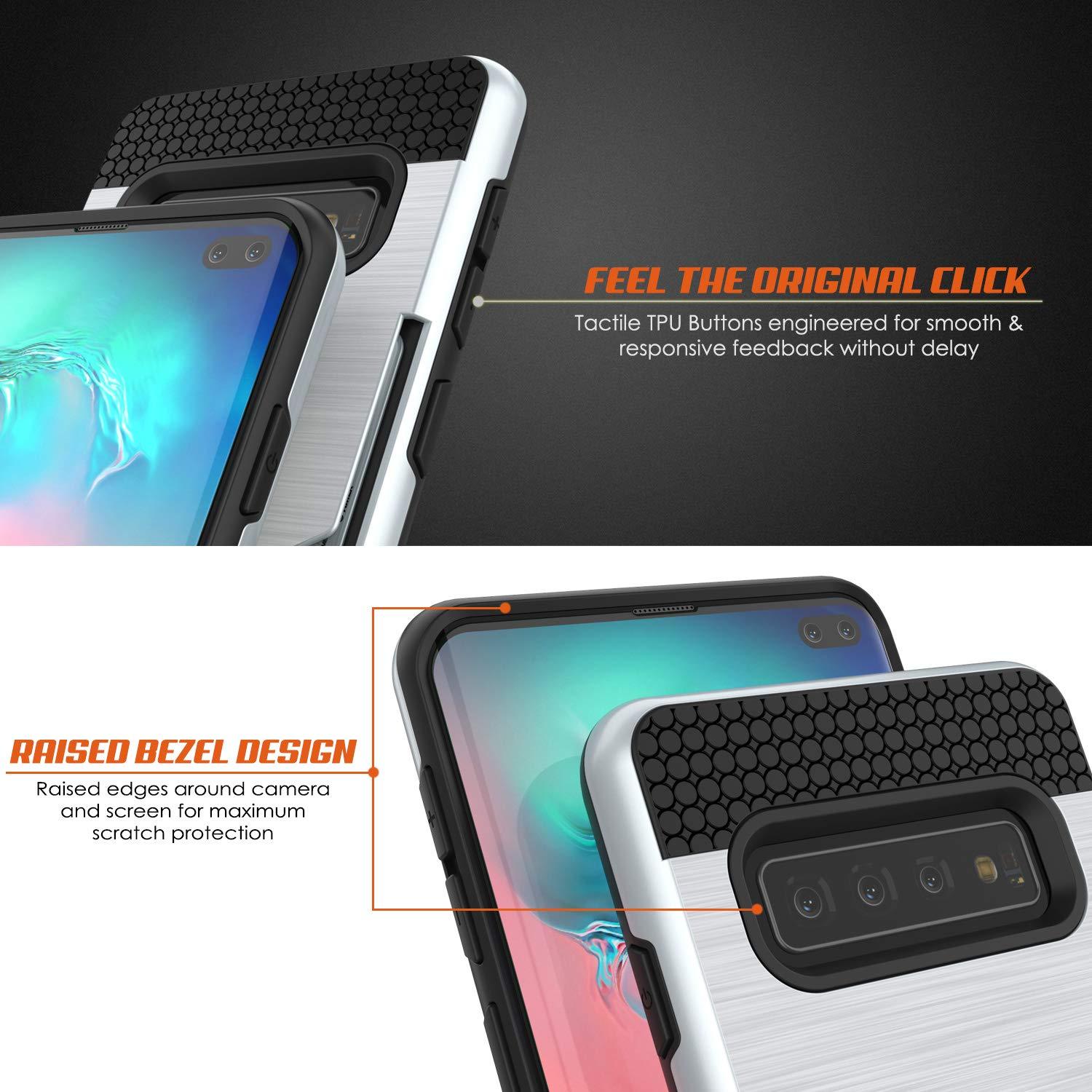 Capa Galaxy S10+ Plus, PUNKcase [Série SLOT] [Ajuste Slim] Capa de Armadura de Dupla Camada com Sistema Integrado Anti-choque, Slot para Cartão de Crédito e Protetor de Tela [Branco]