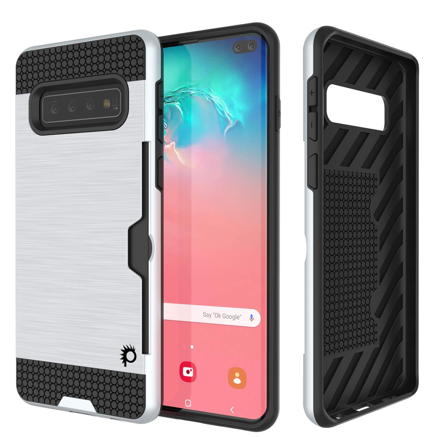 Capa Galaxy S10+ Plus, PUNKcase [Série SLOT] [Ajuste Slim] Capa de Armadura de Dupla Camada com Sistema Integrado Anti-choque, Slot para Cartão de Crédito e Protetor de Tela [Branco]