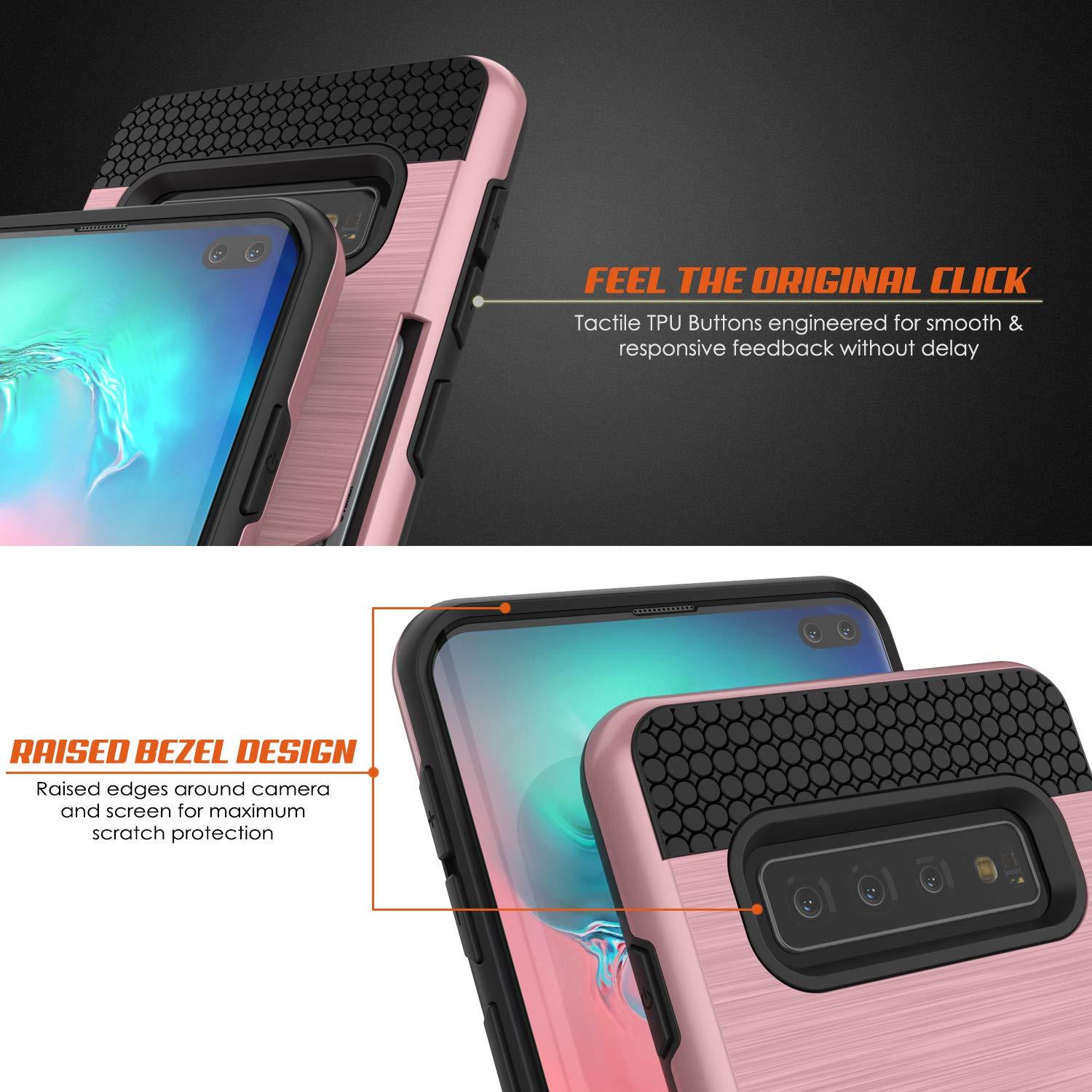 Capa Galaxy S10+ Plus, PUNKcase [Série SLOT] [Ajuste Slim] Capa de Armadura de Dupla Camada com Sistema Anti-Choque Integrado, Slot para Cartão de Crédito [Ouro Rosa]