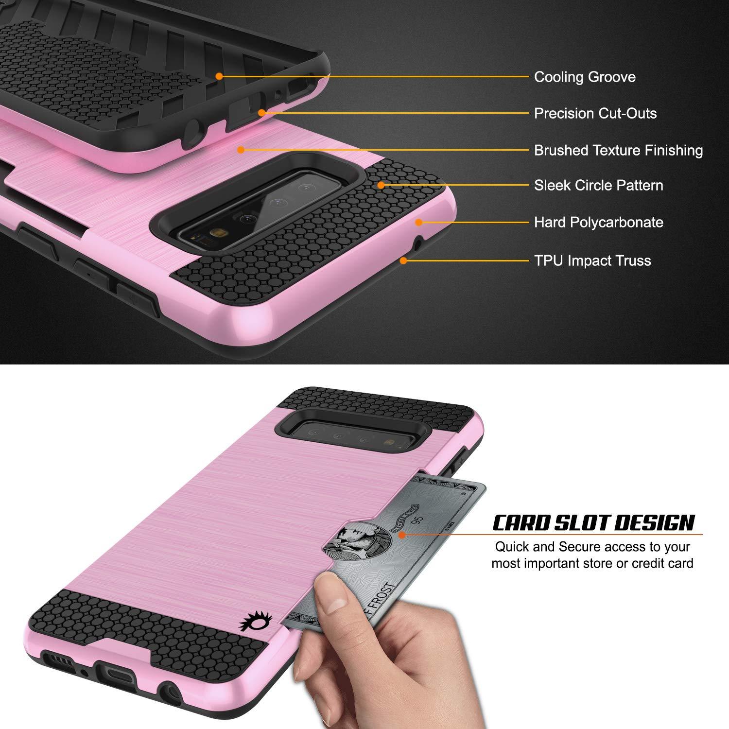 Capa Galaxy S10+ Plus, PUNKcase [Série SLOT] [Ajuste Slim] Capa de Armadura de Dupla Camada com Sistema Anti-Choque Integrado, Slot para Cartão de Crédito [Cor-de-rosa]