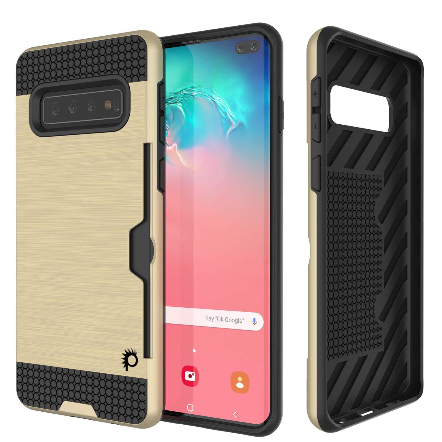 Capa Galaxy S10+ Plus, PUNKcase [Série SLOT] [Ajuste Fino] Capa Armadura de Dupla Camada com Sistema Anti-choque Integrado, Slot para Cartão de Crédito [Dourado]