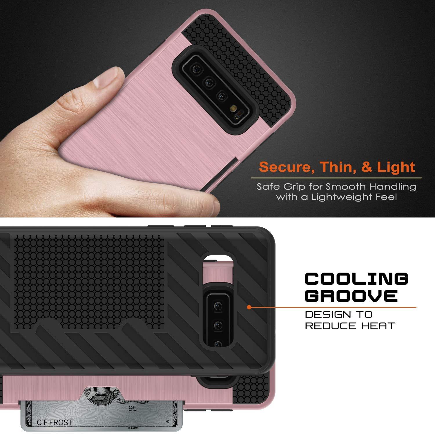 Capa Galaxy S10+ Plus, PUNKcase [Série SLOT] [Ajuste Slim] Capa de Armadura de Dupla Camada com Sistema Anti-Choque Integrado, Slot para Cartão de Crédito [Ouro Rosa]