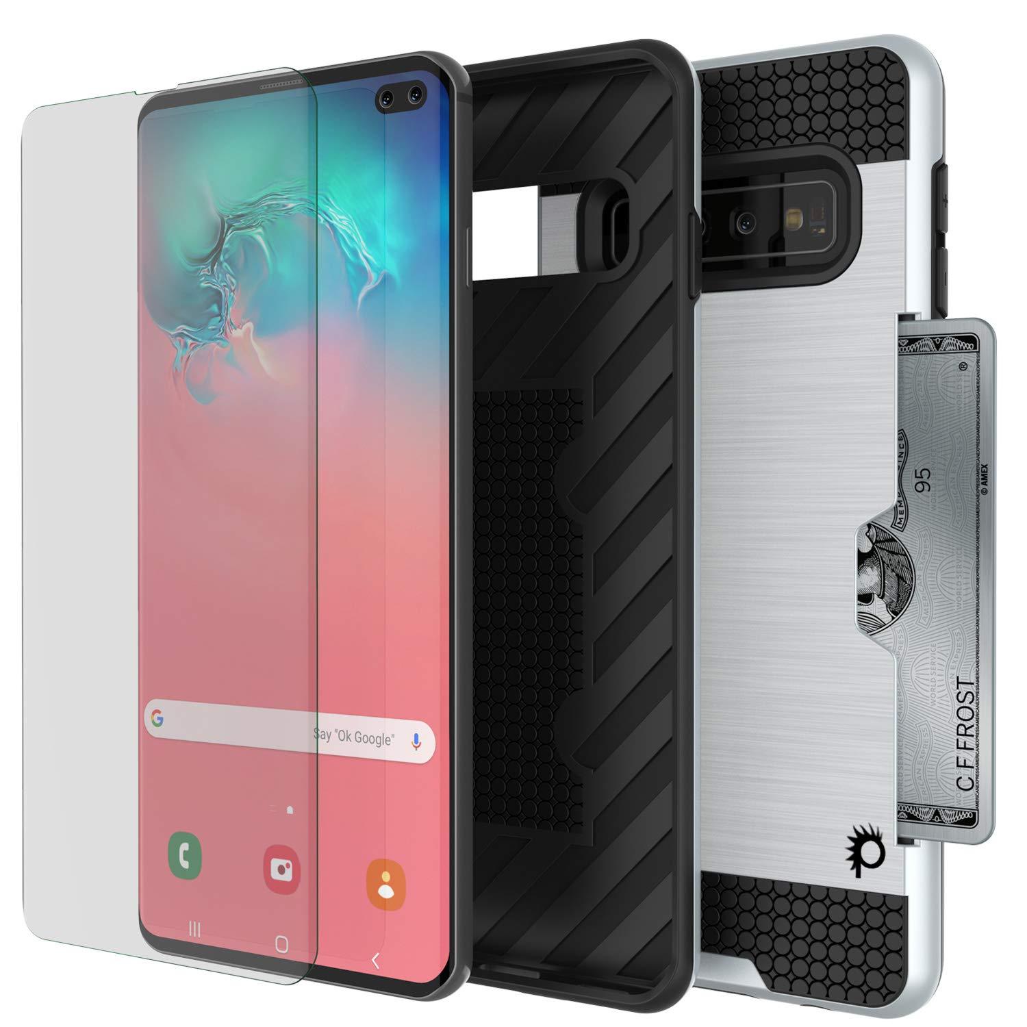 Capa Galaxy S10+ Plus, PUNKcase [Série SLOT] [Ajuste Slim] Capa de Armadura de Dupla Camada com Sistema Integrado Anti-choque, Slot para Cartão de Crédito e Protetor de Tela [Branco]