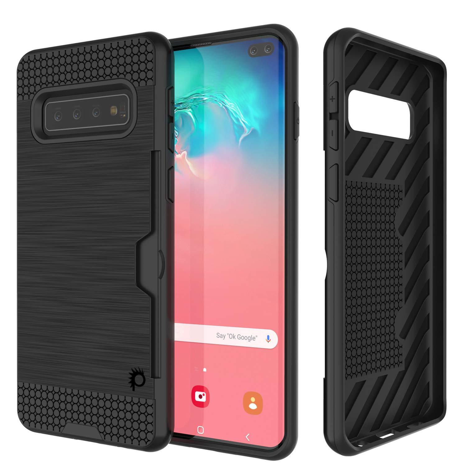 Capa Galaxy S10+ Plus, PUNKcase [Série SLOT] [Ajuste Slim] Capa de Armadura de Dupla Camada com Sistema Anti-Choque Integrado, Slot para Cartão de Crédito [Preto]