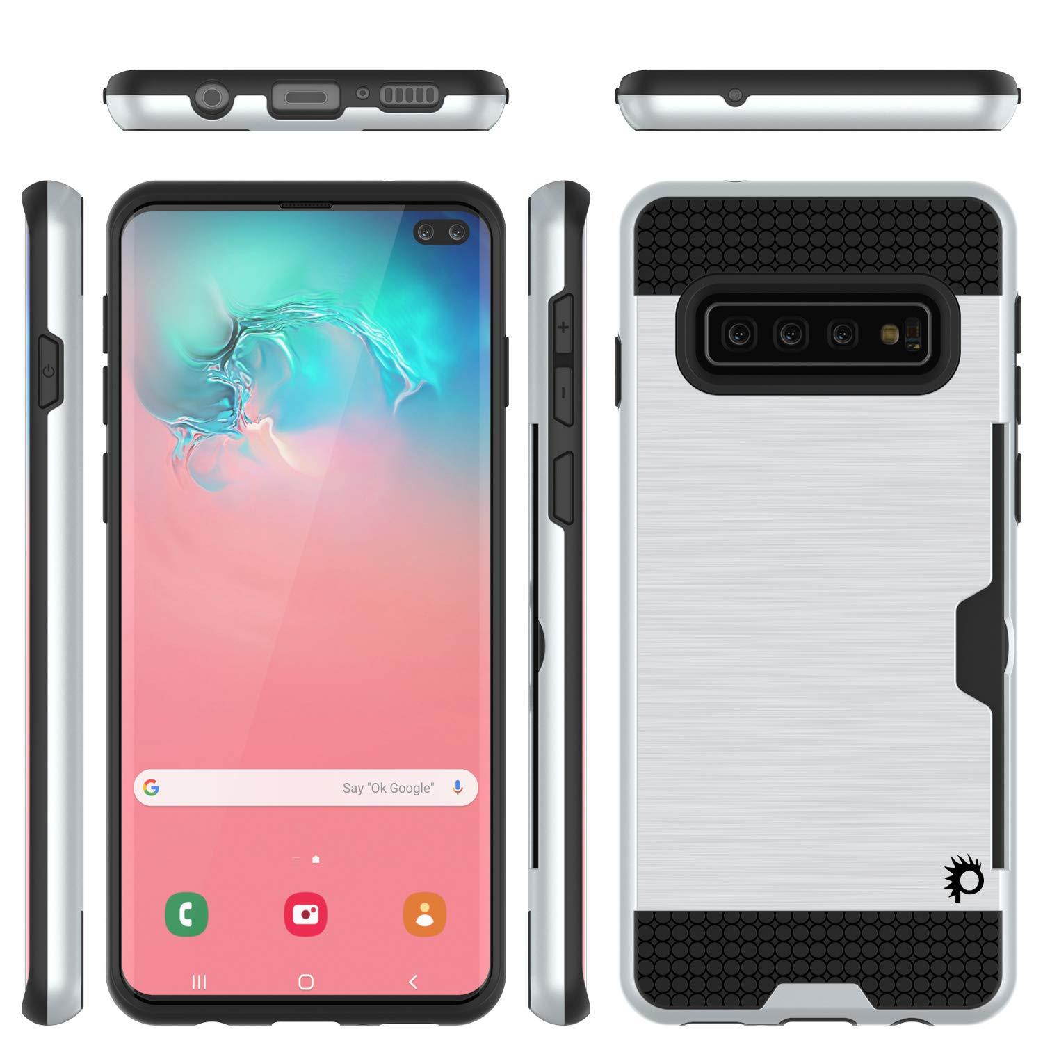 Capa Galaxy S10+ Plus, PUNKcase [Série SLOT] [Ajuste Slim] Capa de Armadura de Dupla Camada com Sistema Integrado Anti-choque, Slot para Cartão de Crédito e Protetor de Tela [Branco]