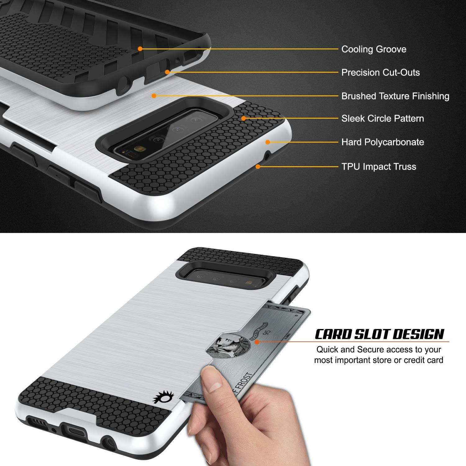 Capa Galaxy S10+ Plus, PUNKcase [Série SLOT] [Ajuste Slim] Capa de Armadura de Dupla Camada com Sistema Integrado Anti-choque, Slot para Cartão de Crédito e Protetor de Tela [Branco]