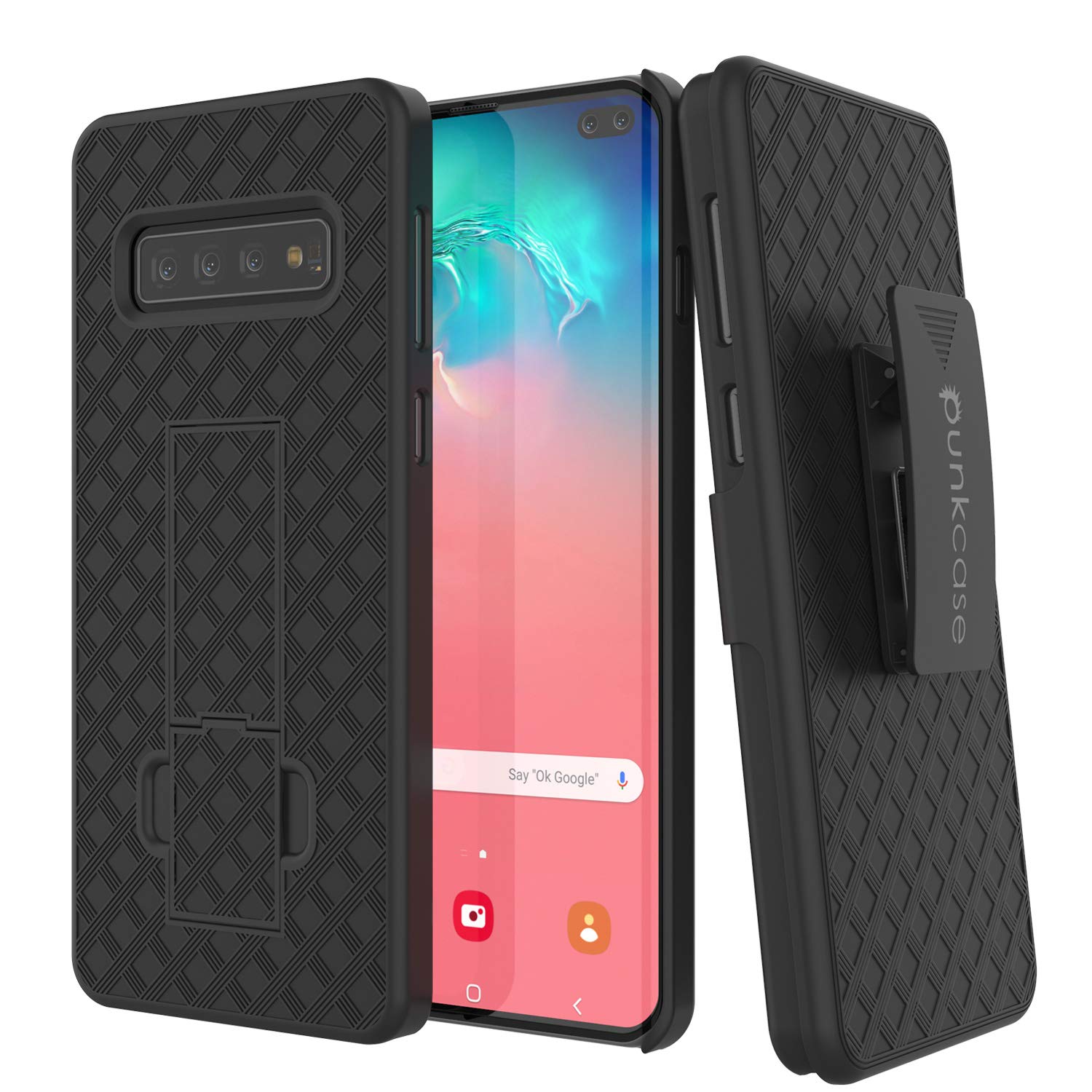 Capa Punkcase Galaxy s10 + Plus com protetor de tela, clipe de cinto para coldre [Preto]