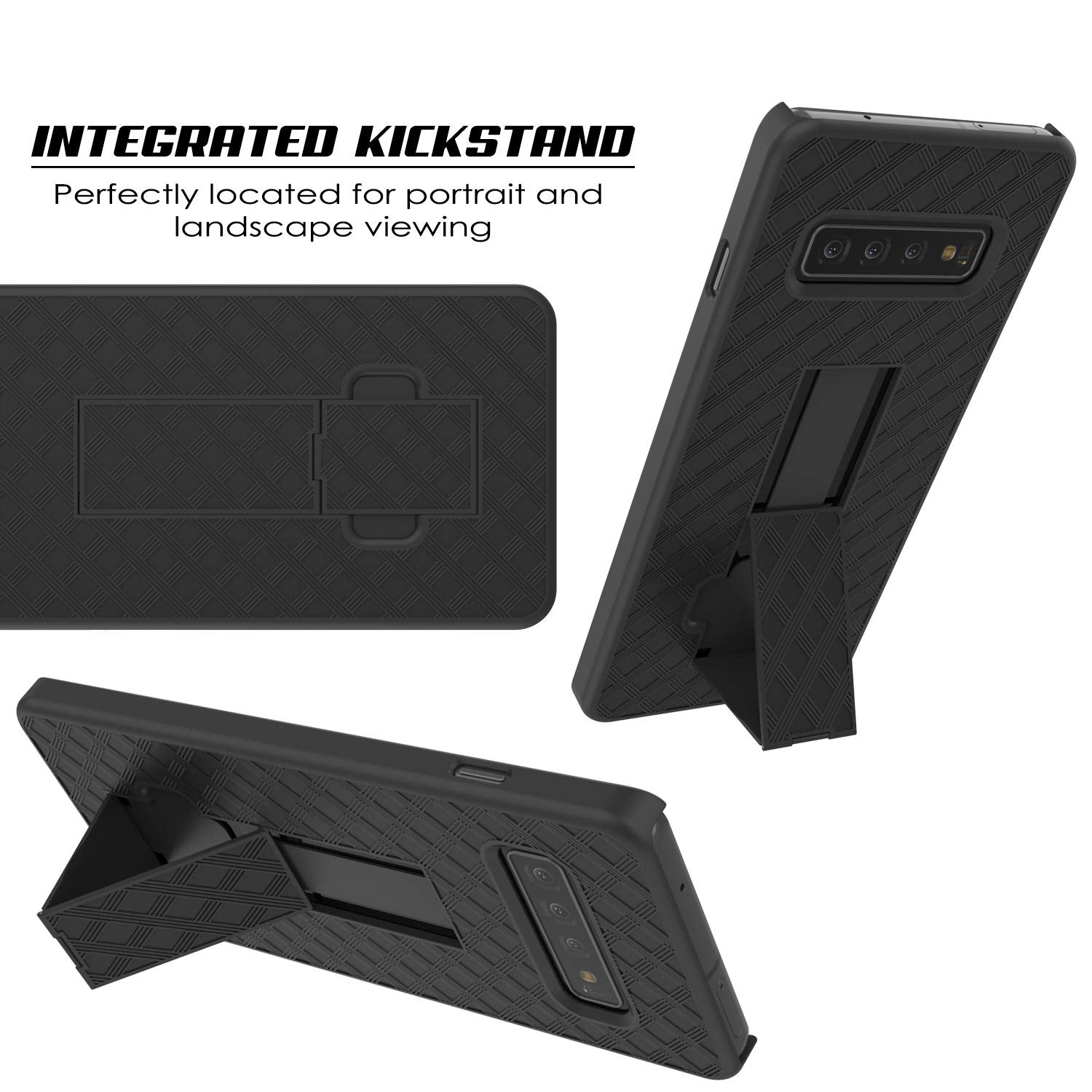 Capa Punkcase Galaxy s10 + Plus com protetor de tela, clipe de cinto para coldre [Preto]