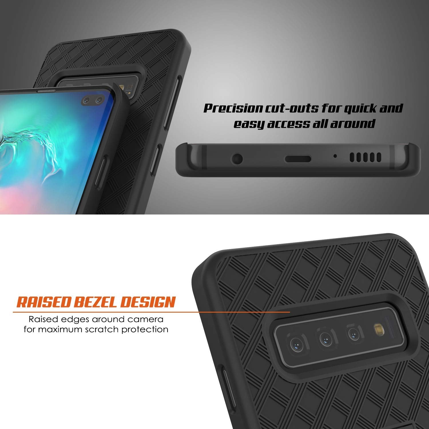 Capa Punkcase Galaxy s10 + Plus com protetor de tela, clipe de cinto para coldre [Preto]
