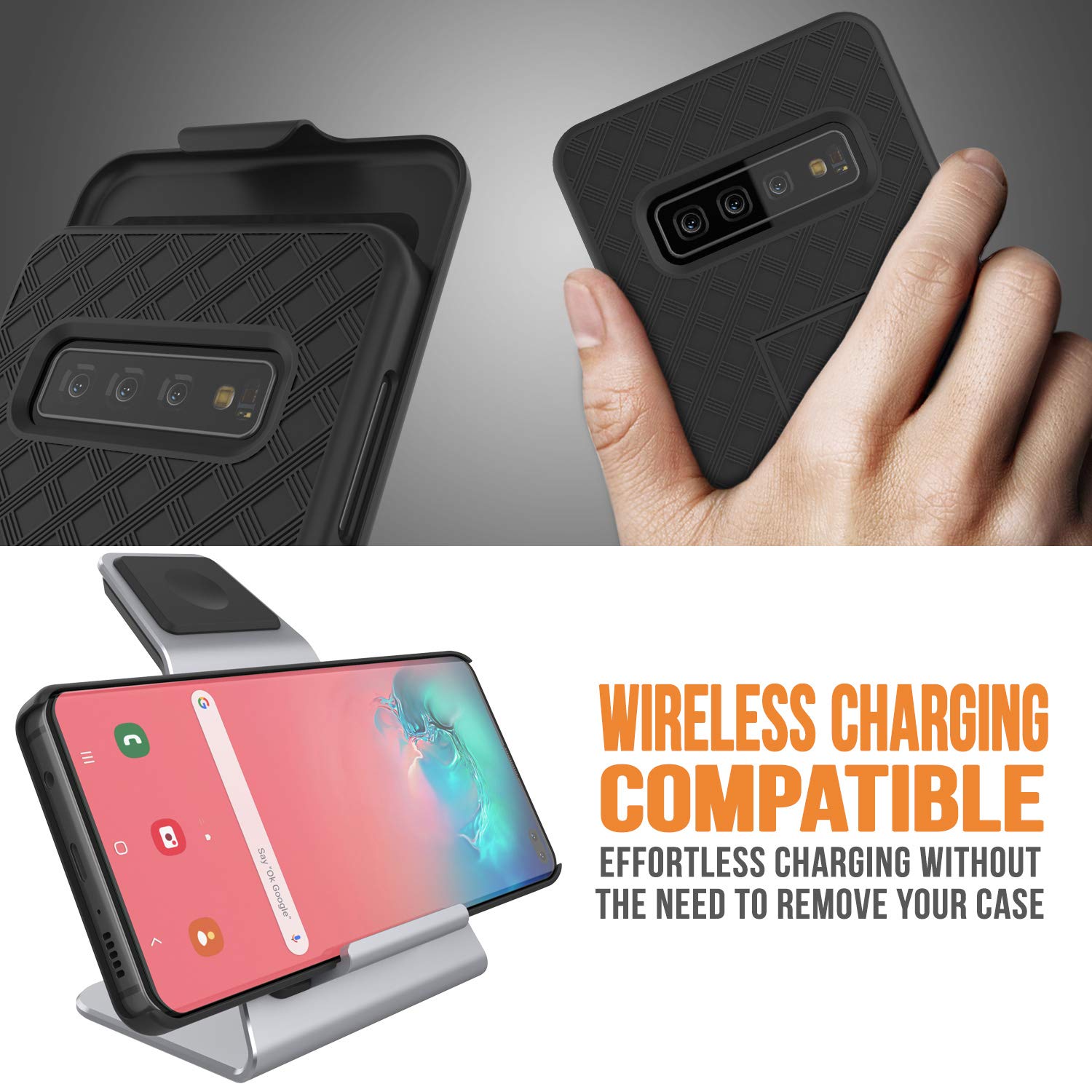 Capa Punkcase Galaxy s10 + Plus com protetor de tela, clipe de cinto para coldre [Preto]