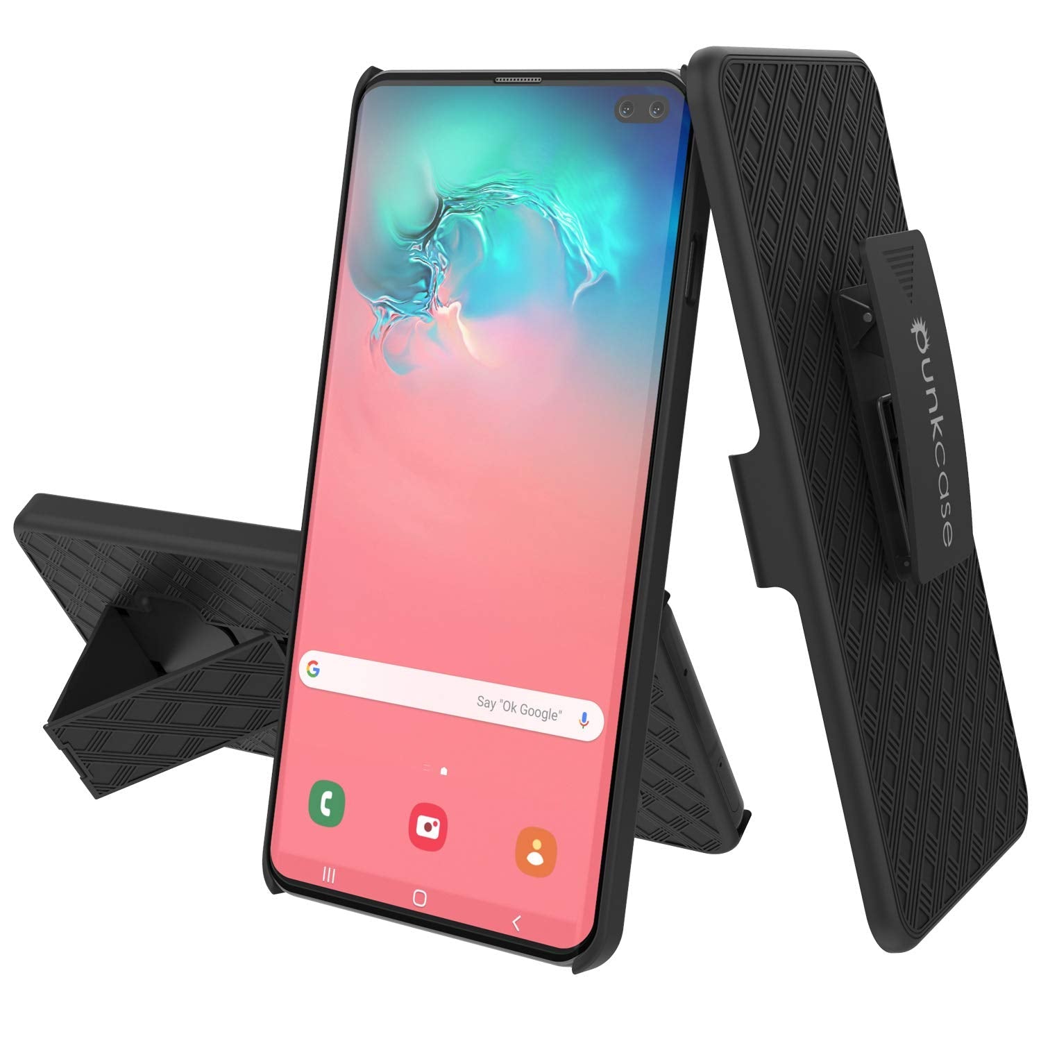 Capa Punkcase Galaxy s10 + Plus com protetor de tela, clipe de cinto para coldre [Preto]