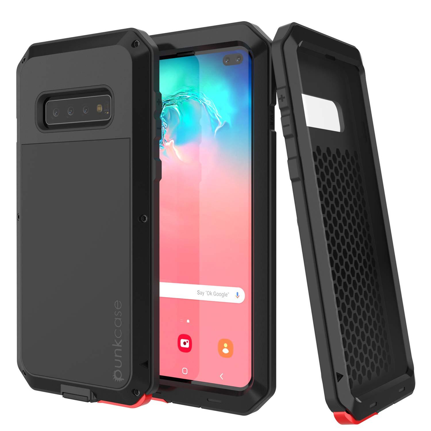 Caixa de metal Galaxy S10+ Plus, capa resistente de grau militar de alta resistência [Preto]
