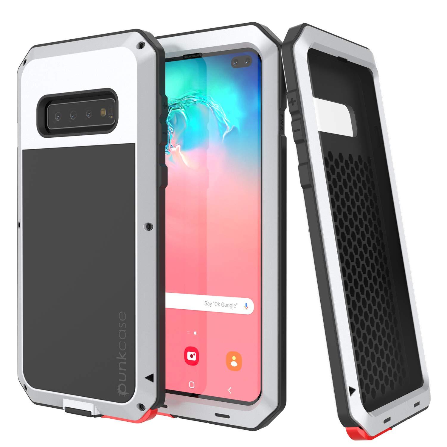 Capa de metal Galaxy S10+ Plus, resistente de Grau Militar, armadura robusta [Branco]