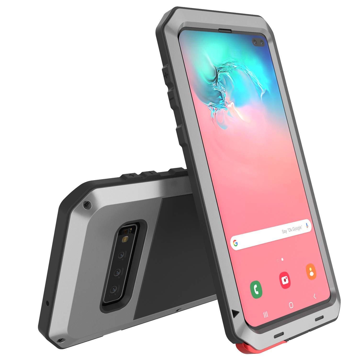 Capa de metal Galaxy S10+ Plus, resistente militar de alta durabilidade [Prateado]