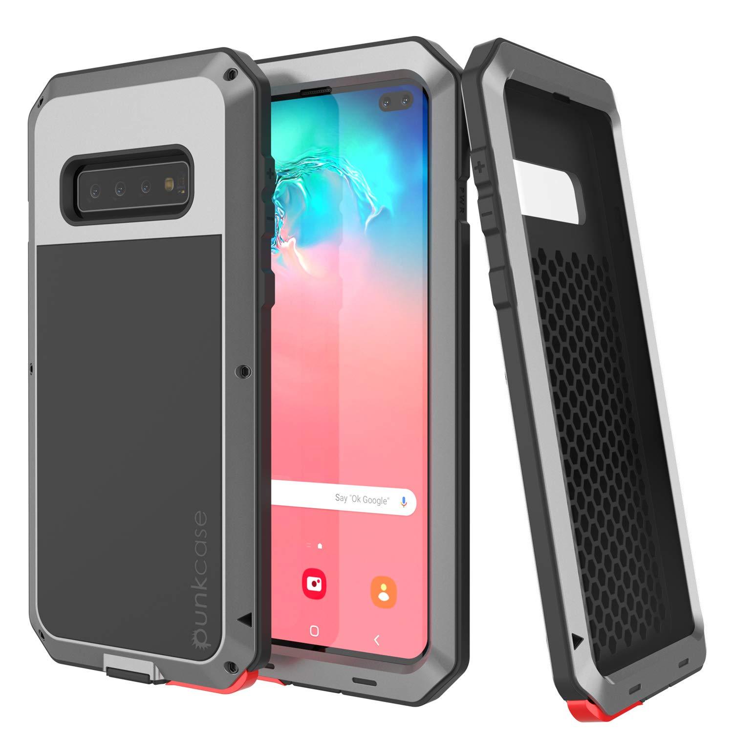 Capa de metal Galaxy S10+ Plus, resistente militar de alta durabilidade [Prateado]
