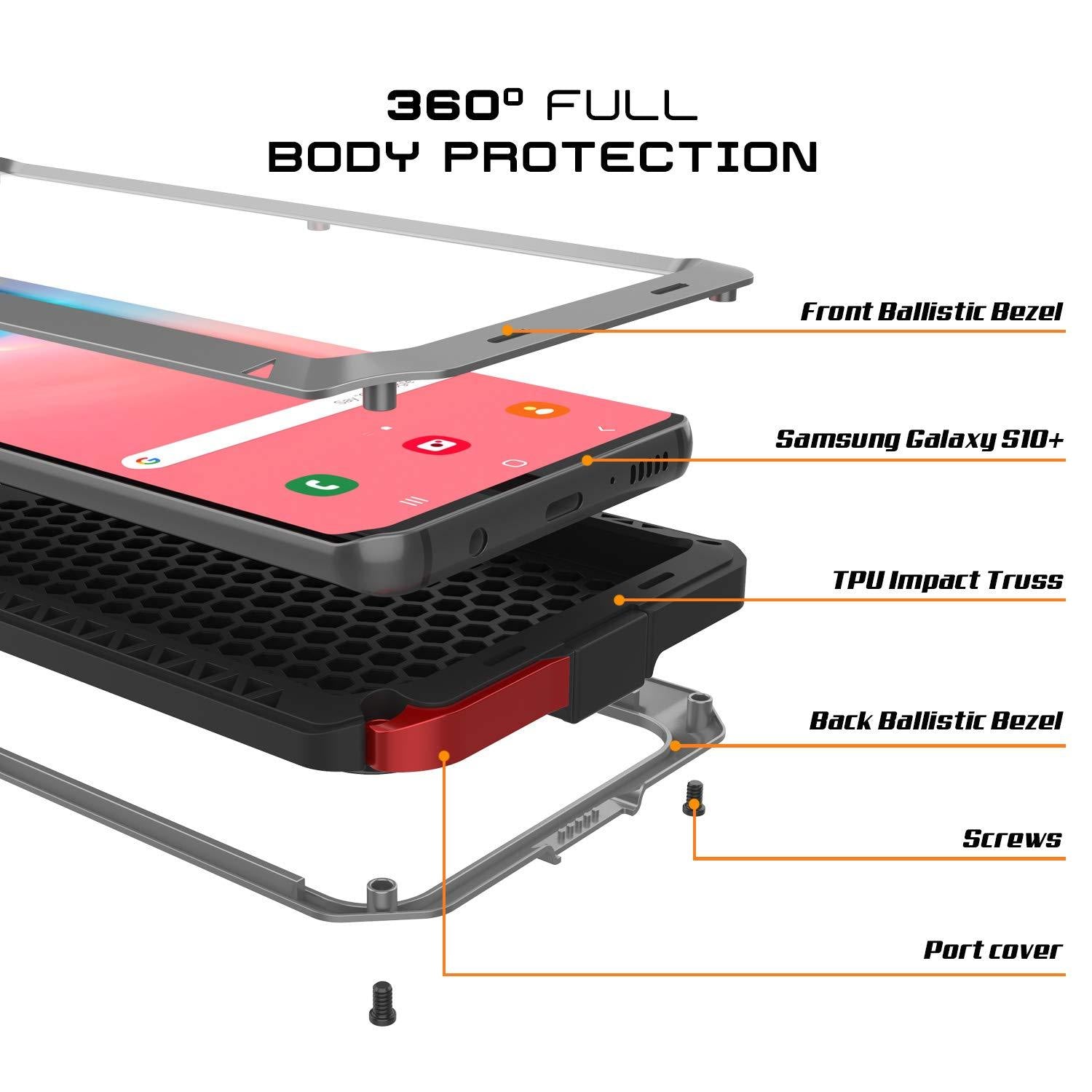 Capa de metal Galaxy S10+ Plus, resistente militar de alta durabilidade [Prateado]